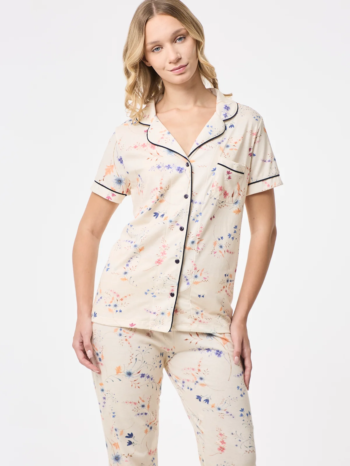 PIJAMA MANGA CORTA MUJER AZIZ CAMISERO FLORES - 4