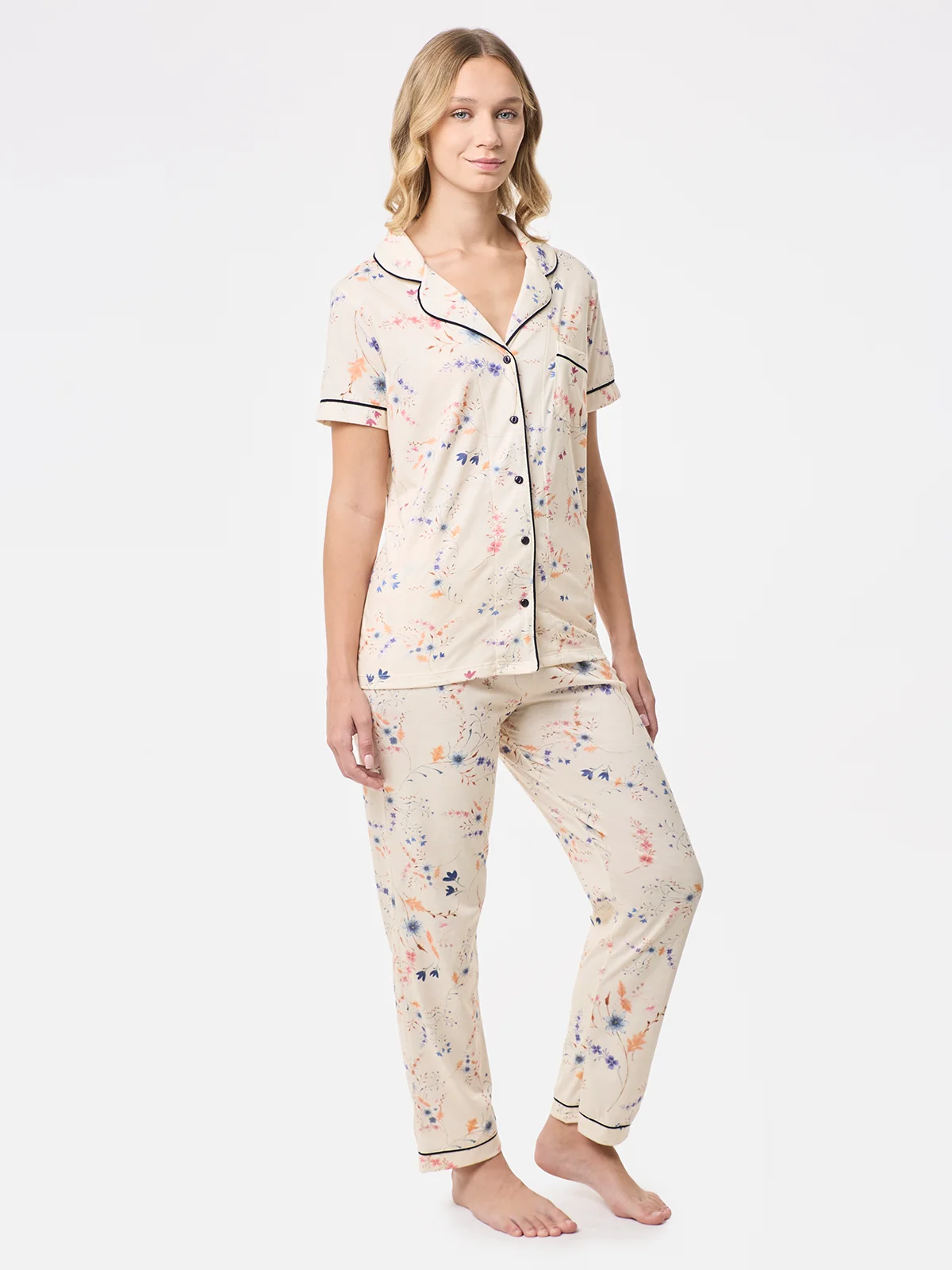 PIJAMA MANGA CORTA MUJER AZIZ CAMISERO FLORES - 5