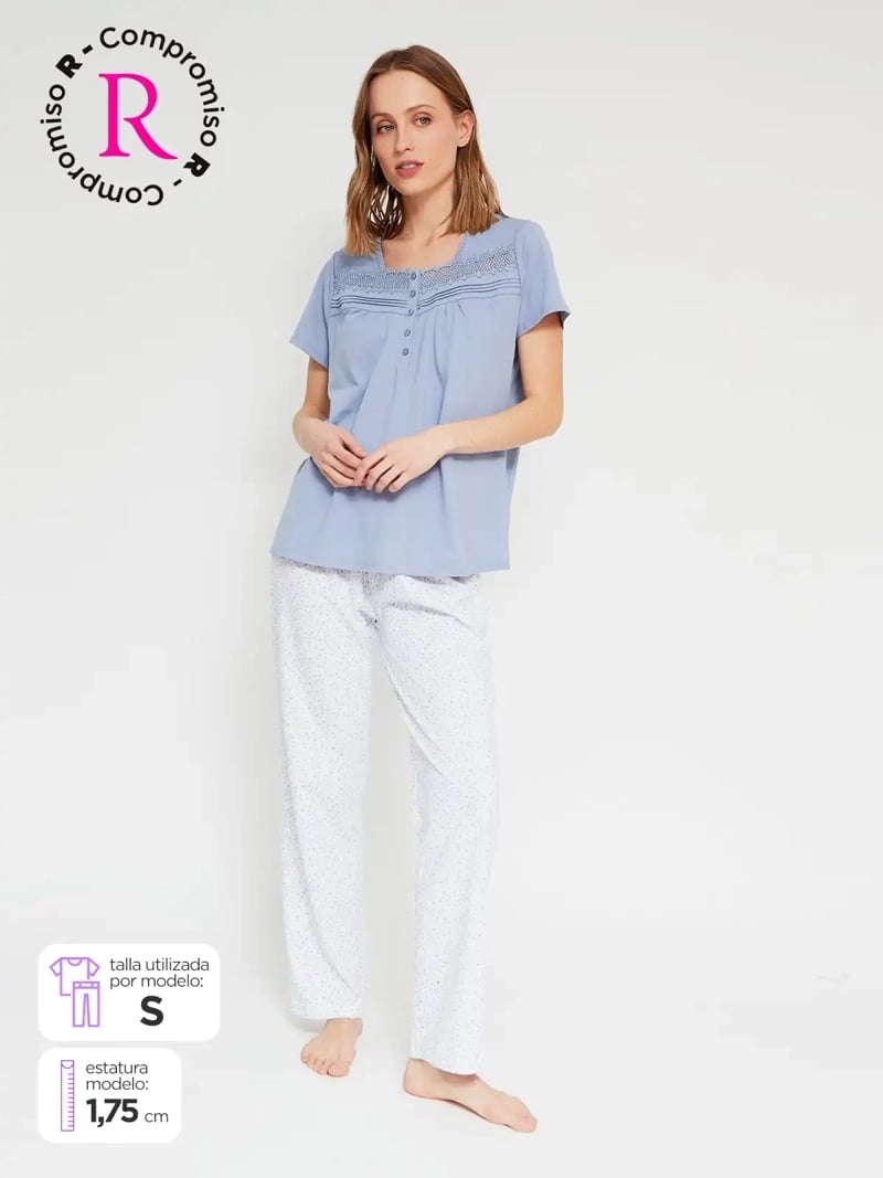 PIJAMA MANGA CORTA MUJER AZIZ CELESTE - 1