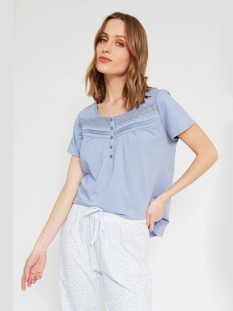 PIJAMA MANGA CORTA MUJER AZIZ CELESTE - 3