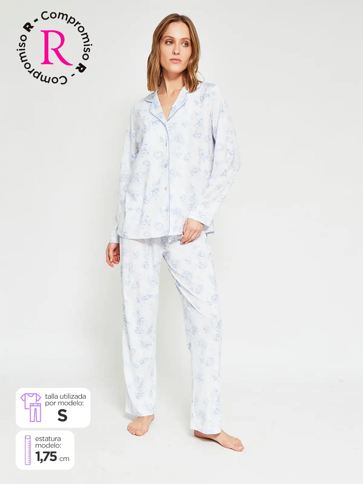PIJAMA MANGA LARGA MUJER AZIZ CELESTE CAMI - 1