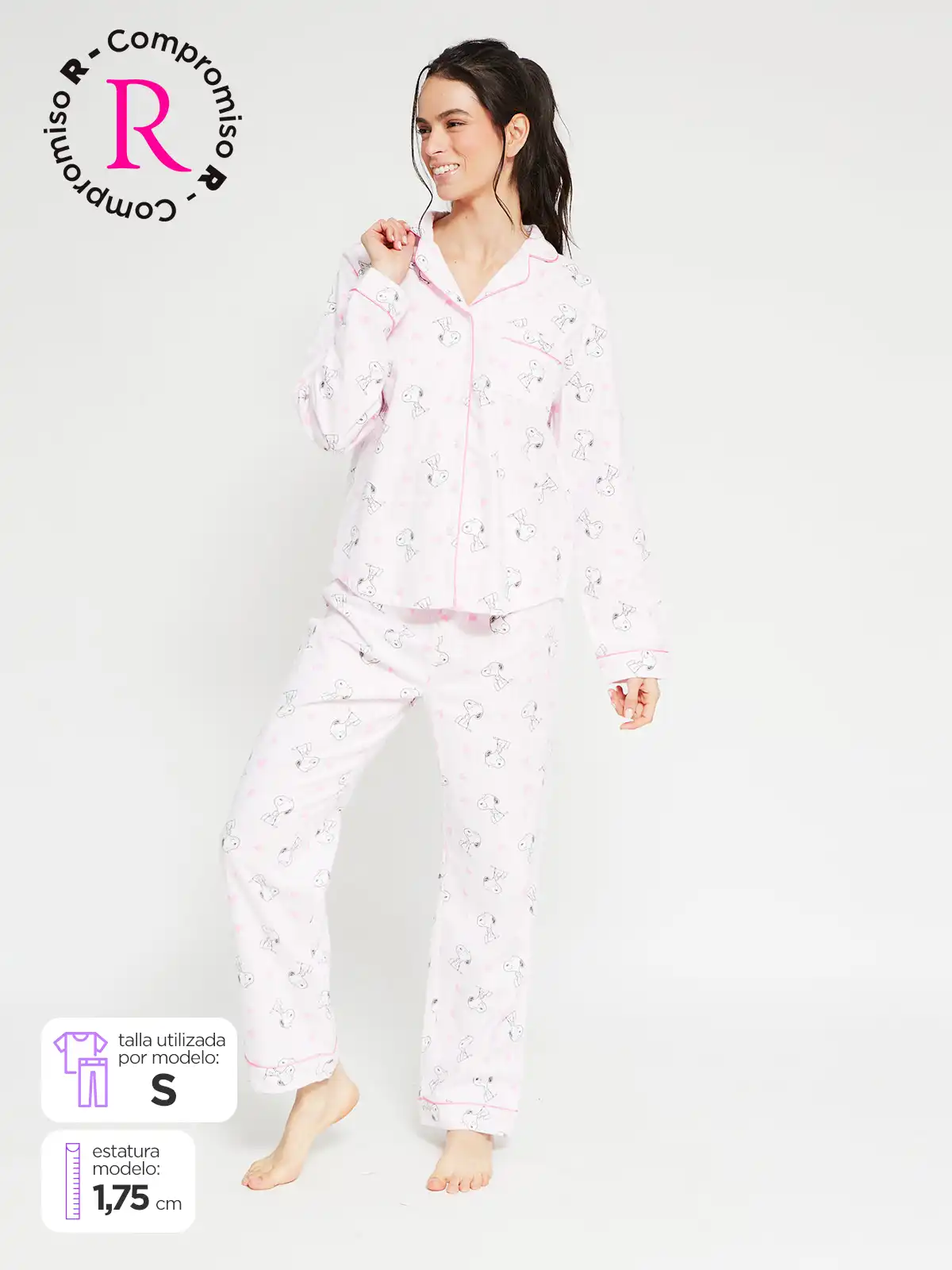 PIJAMA MANGA LARGA CAMISERA MUJER INDEX ROSADO SNOOPY - 1