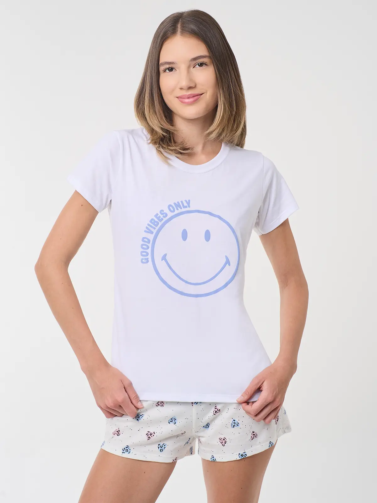 TOP MANGA CORTA MUJER INDEX BLANCO GOOD VIBES - 1