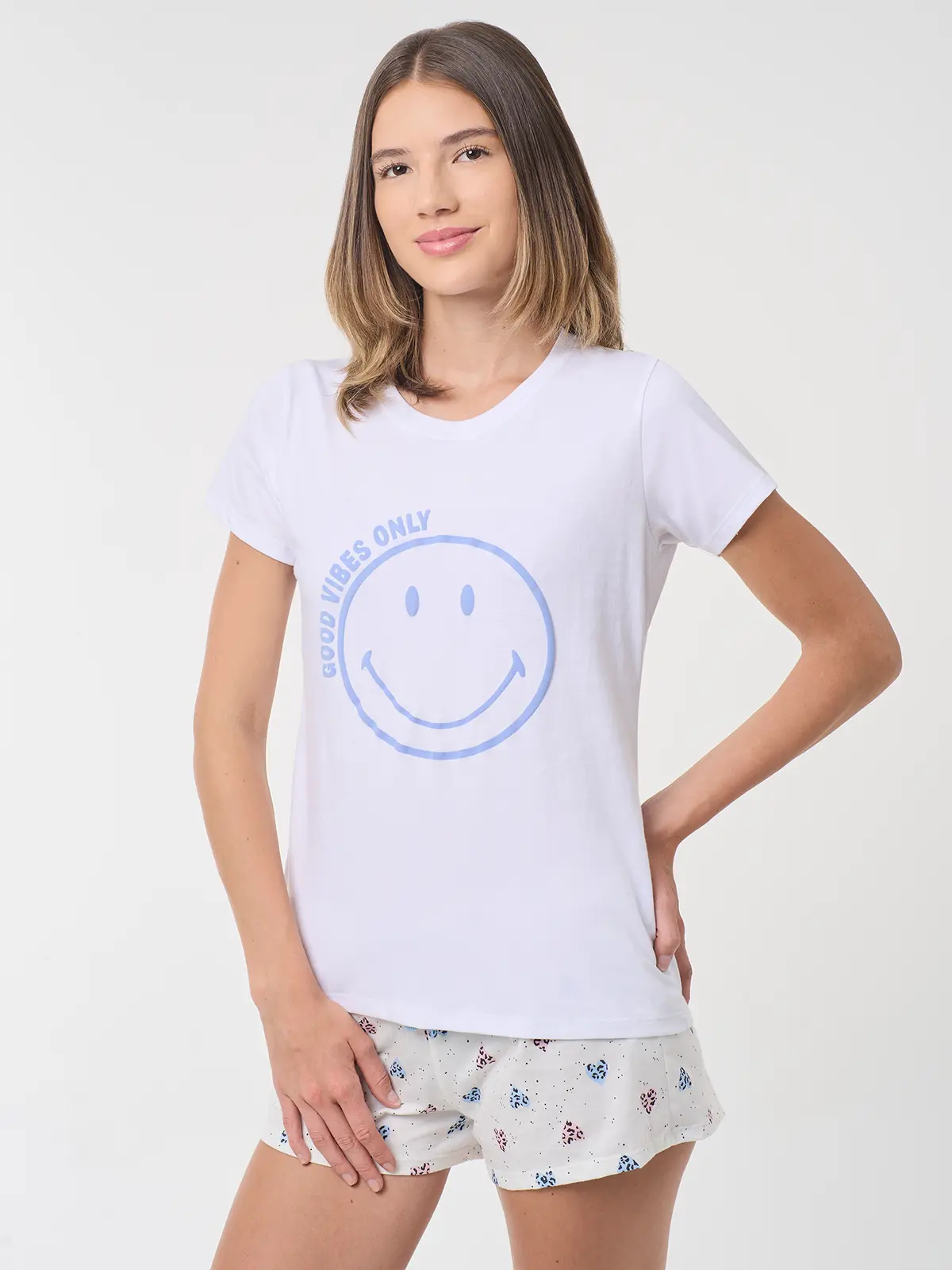 TOP MANGA CORTA MUJER INDEX BLANCO GOOD VIBES - 3
