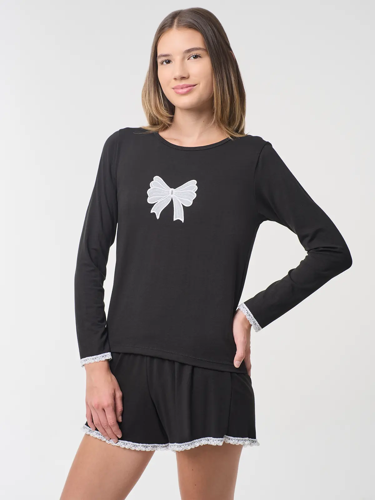 PIJAMA SHORT MUJER INDEX NEGRO LAZO - 1