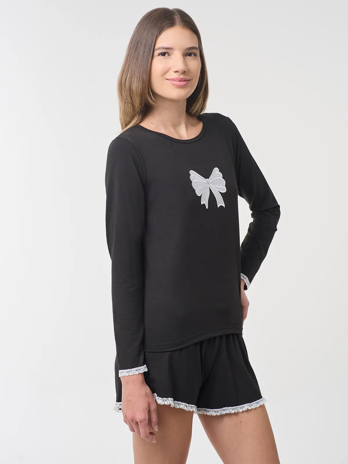 PIJAMA SHORT MUJER INDEX NEGRO LAZO - 3