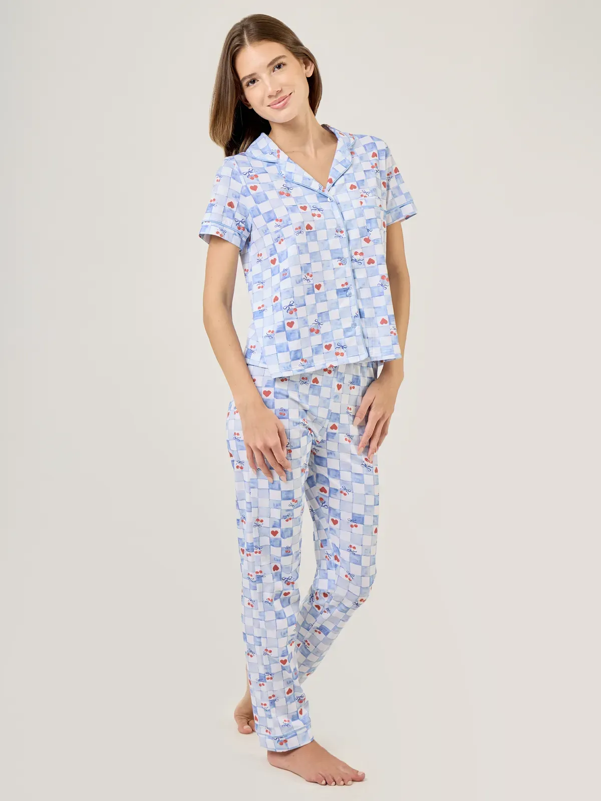 PIJAMA MUJER INDEX BLANCO CORAZÓN Y CEREZAS - 3