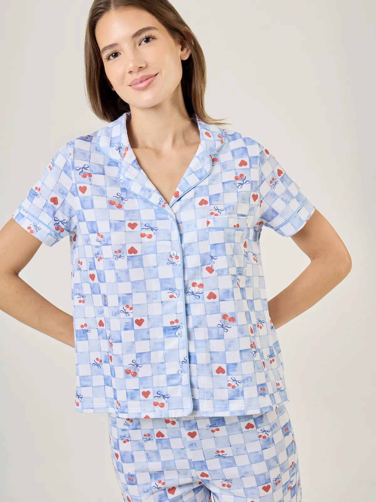 PIJAMA MUJER INDEX BLANCO CORAZÓN Y CEREZAS - 4