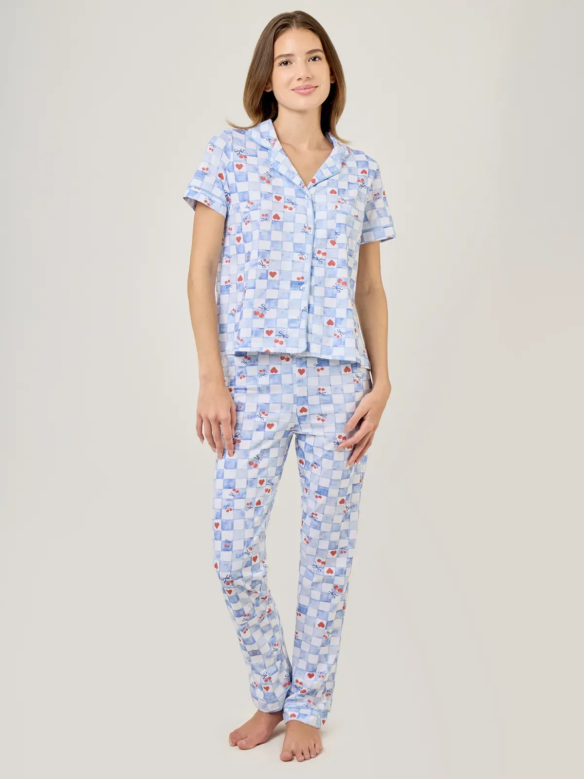 PIJAMA MUJER INDEX BLANCO CORAZÓN Y CEREZAS - 1