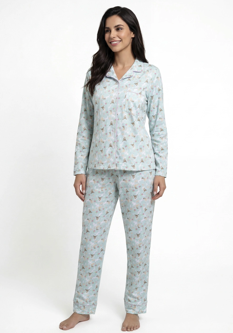 PIJAMA ALGODÓN MUJER KAYSER D6089 CELESTE - 1