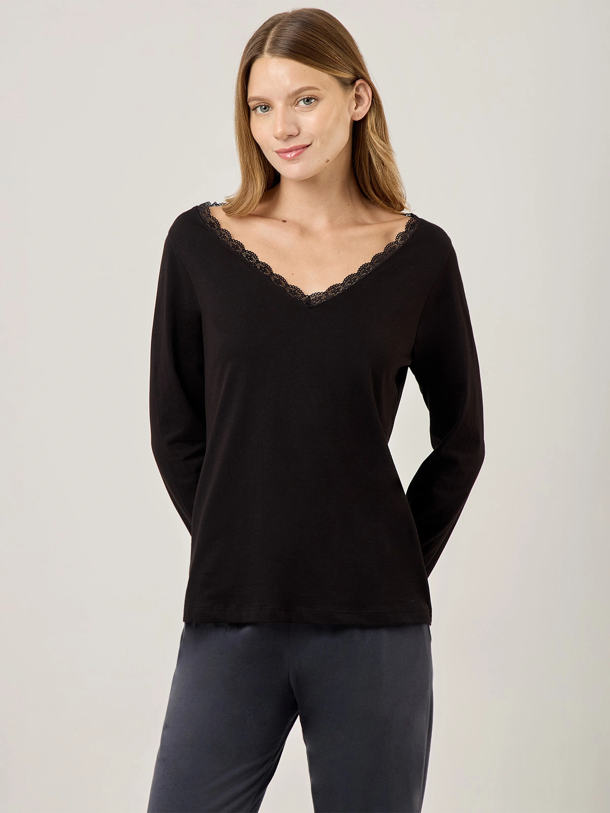 TOP PIJAMA MUJER MARQUIS NEGRO ENCAJE - 1