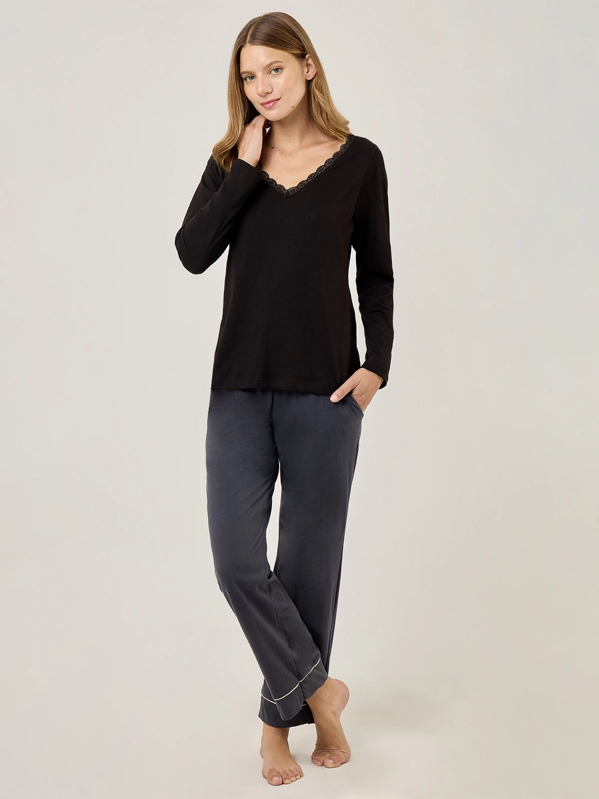 TOP PIJAMA MUJER MARQUIS NEGRO ENCAJE - 5