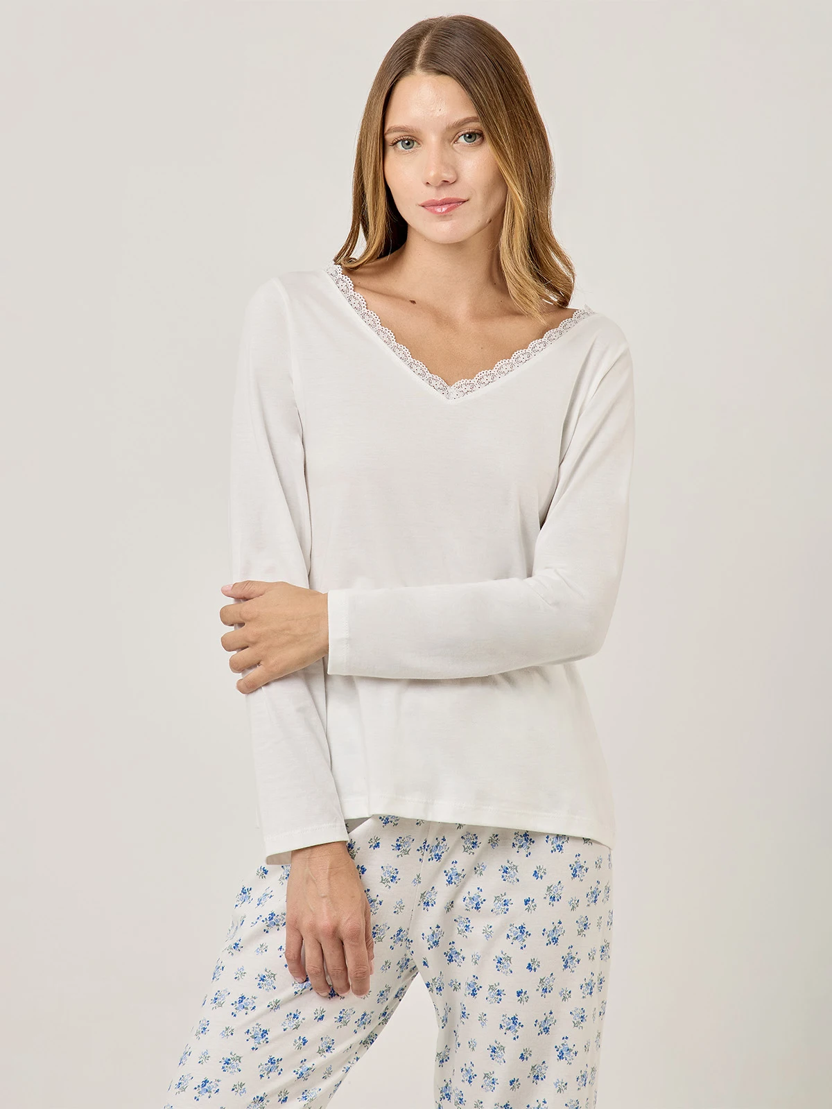 TOP PIJAMA MUJER MARQUIS ECRU ENCAJE - 1