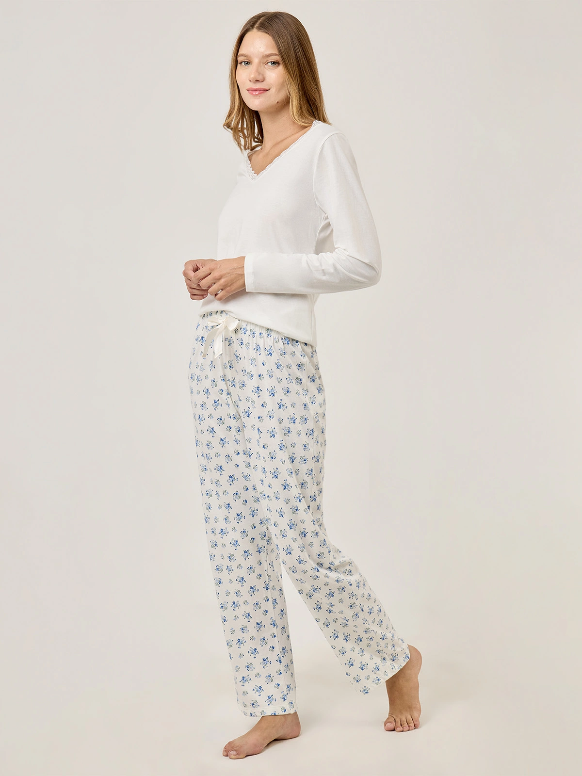 PANTALÓN PIJAMA MUJER MARQUIS ECRU FLORCITAS - 5
