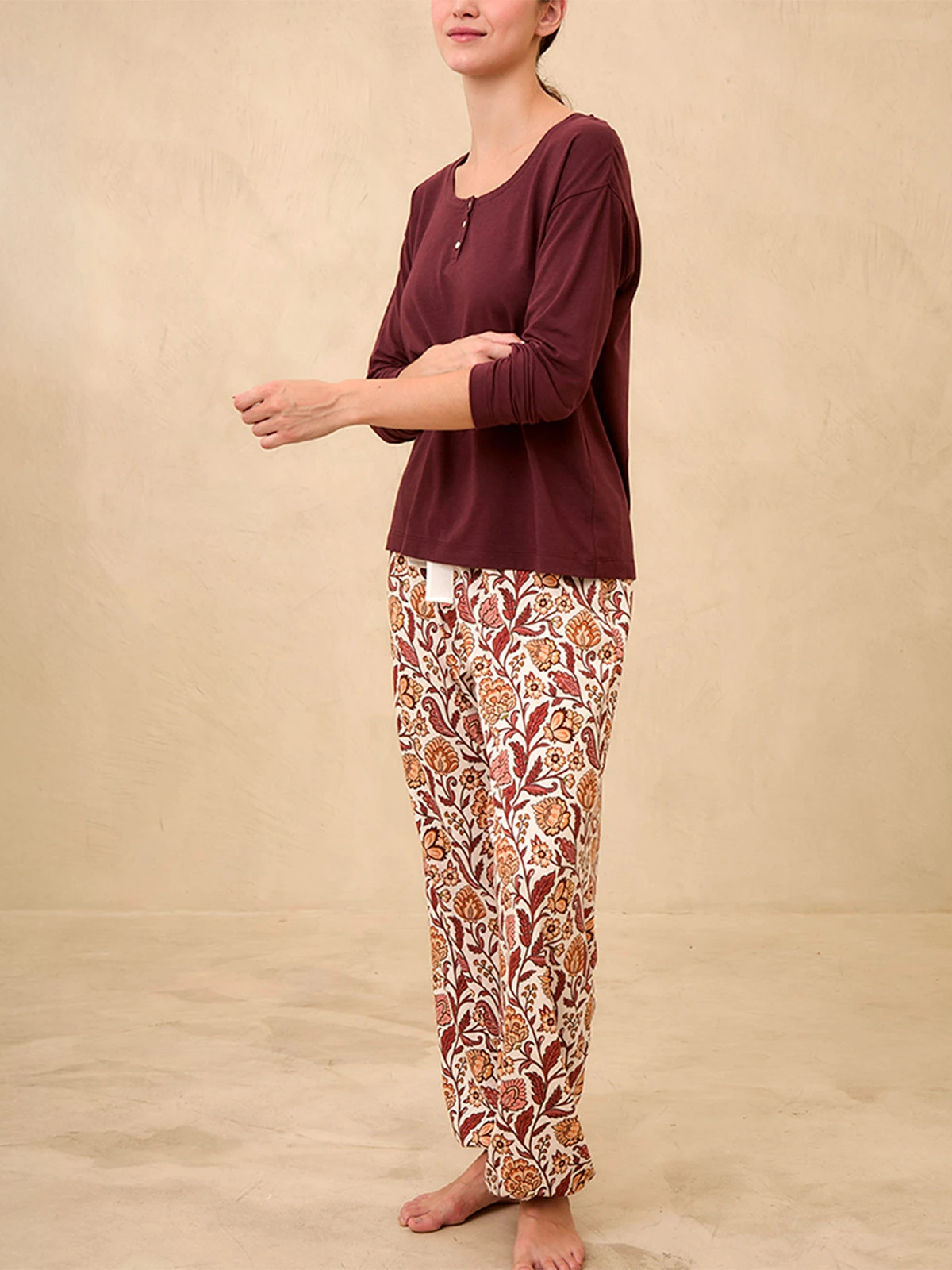 TOP DE PIJAMA MANGA LARGA MUJER IN BLOOM DALIA ML BURGUNDY - 1