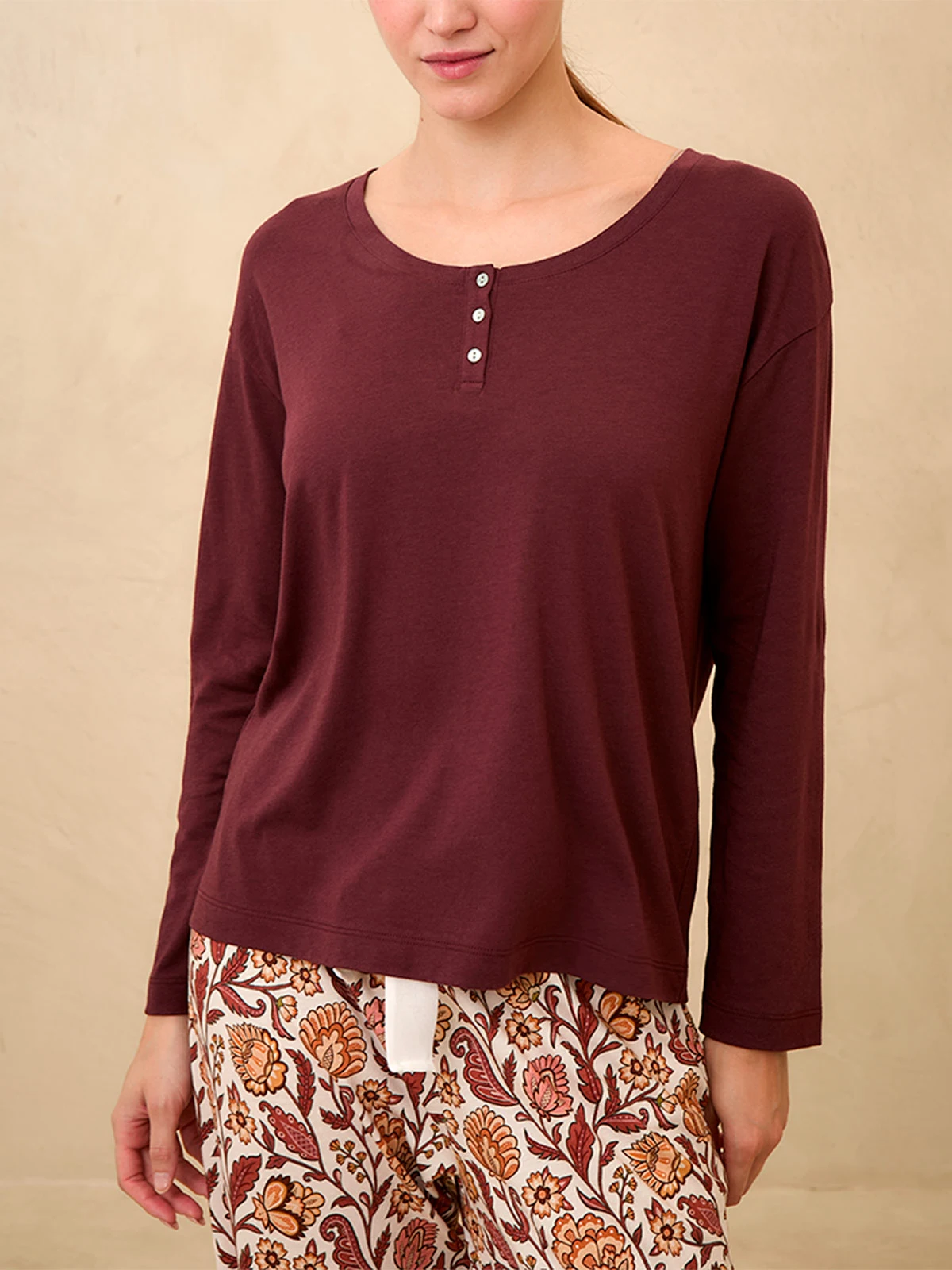 TOP DE PIJAMA MANGA LARGA MUJER IN BLOOM DALIA ML BURGUNDY - 2