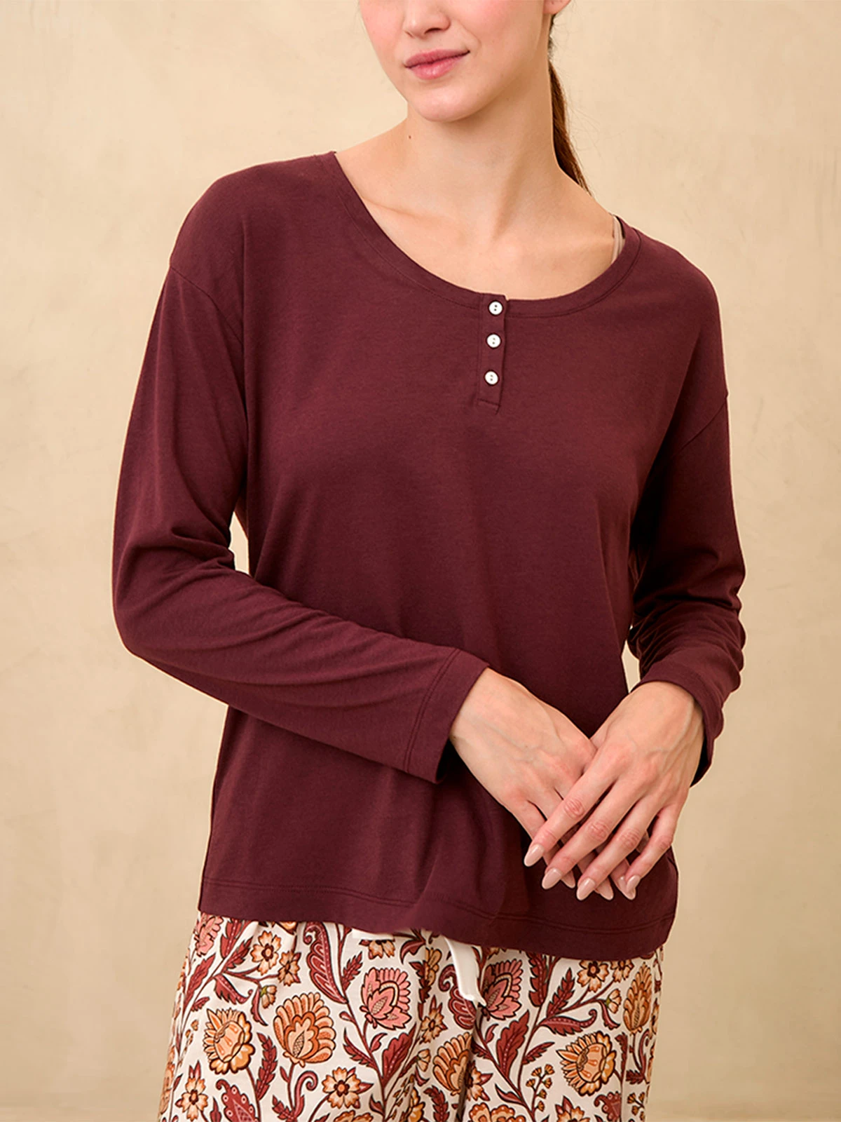 TOP DE PIJAMA MANGA LARGA MUJER IN BLOOM DALIA ML BURGUNDY - 3