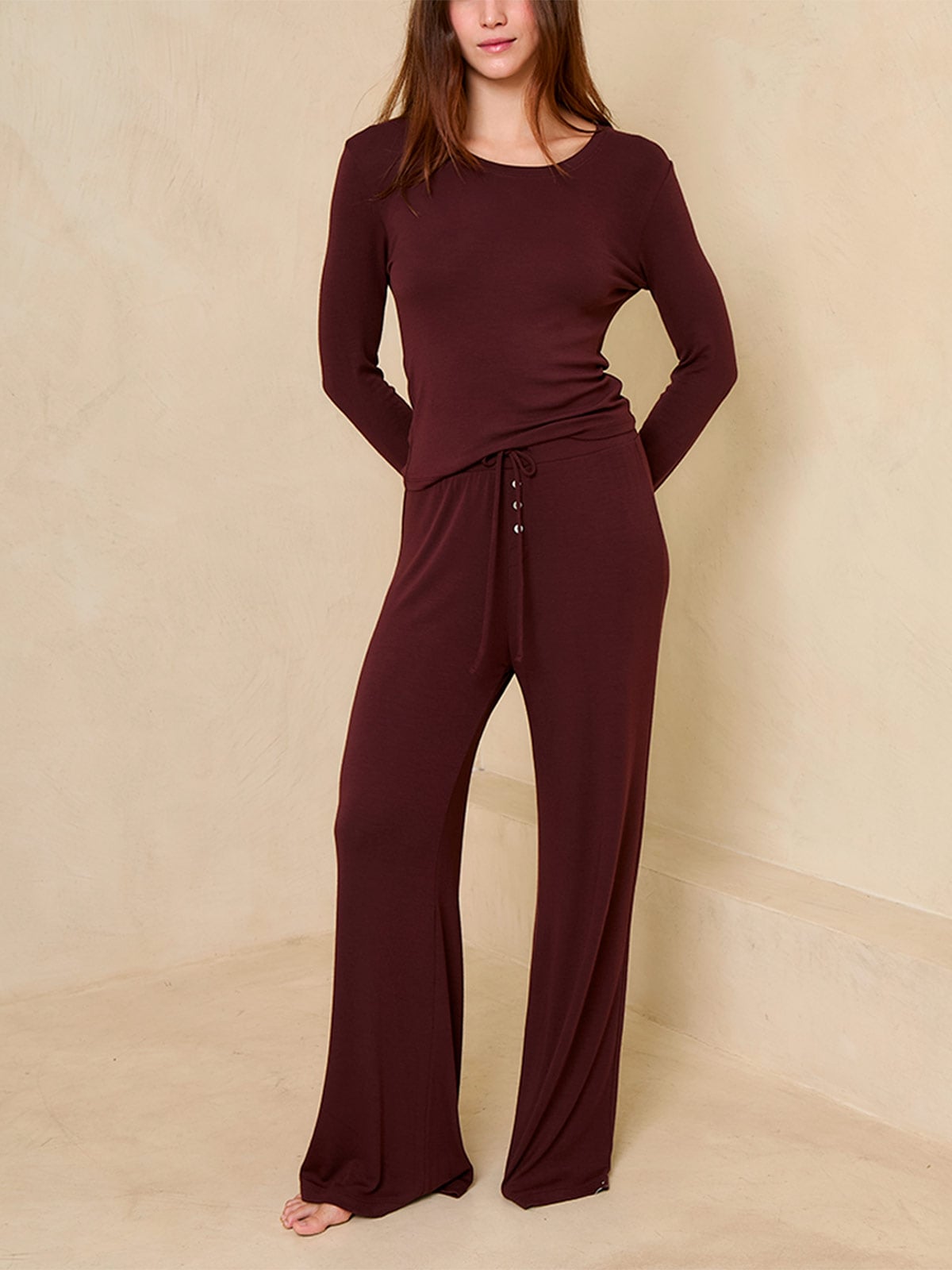TOP DE PIJAMA MANGA LARGA MUJER IN BLOOM SLIM CABERNET - 1
