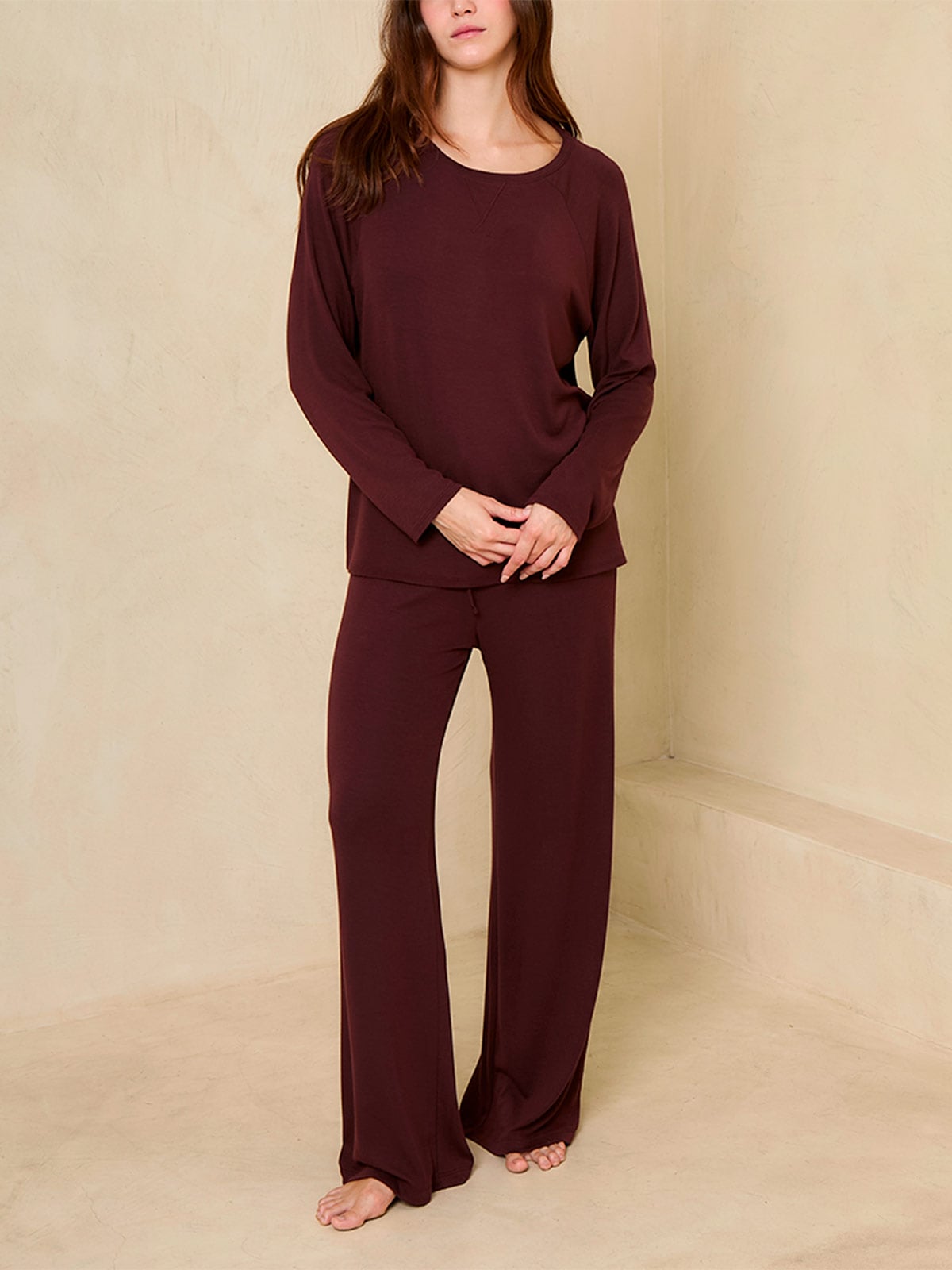 TOP DE PIJAMA MANGA LARGA MUJER IN BLOOM FLARED CABERNET - 1