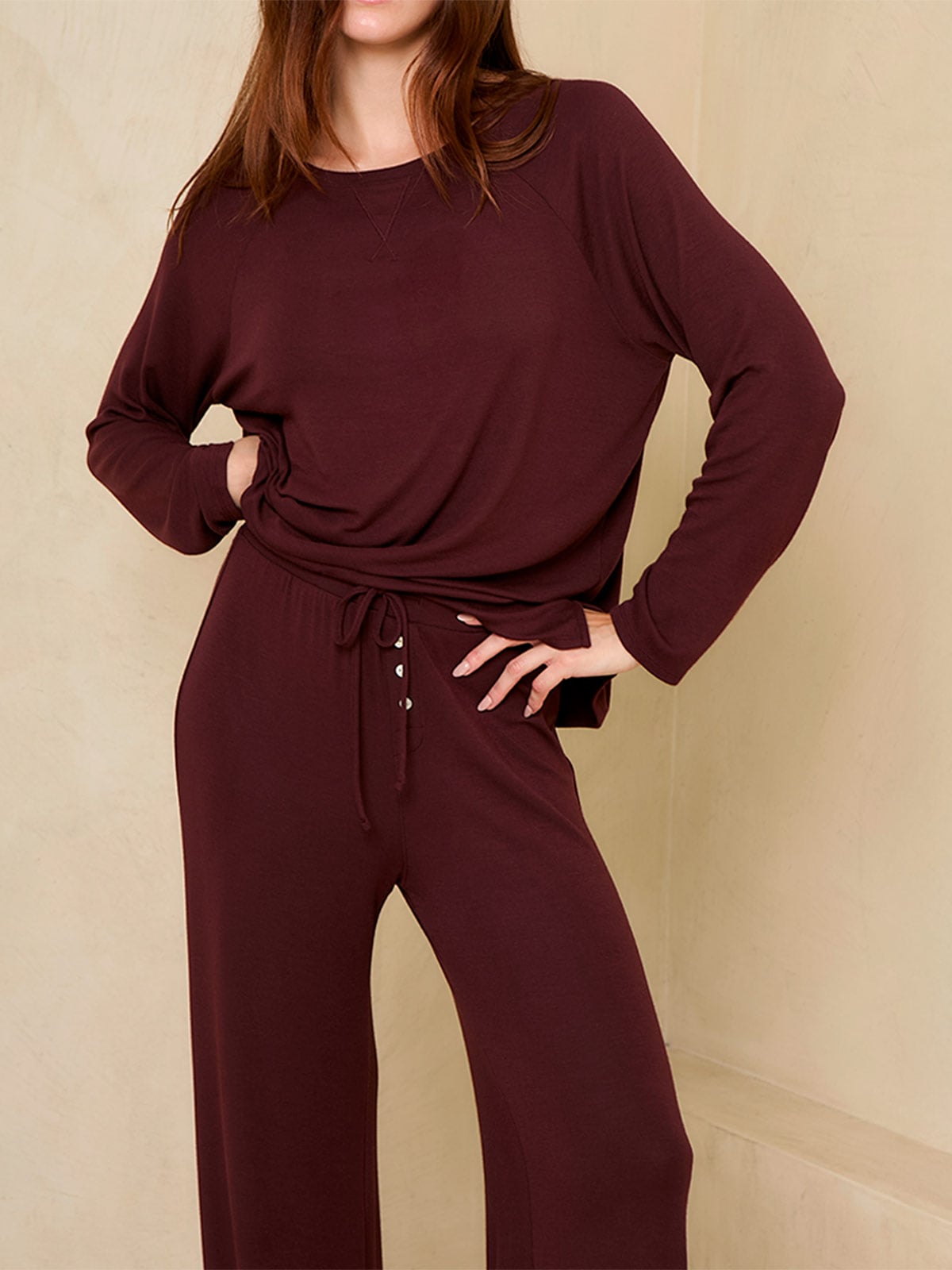 TOP DE PIJAMA MANGA LARGA MUJER IN BLOOM FLARED CABERNET - 2