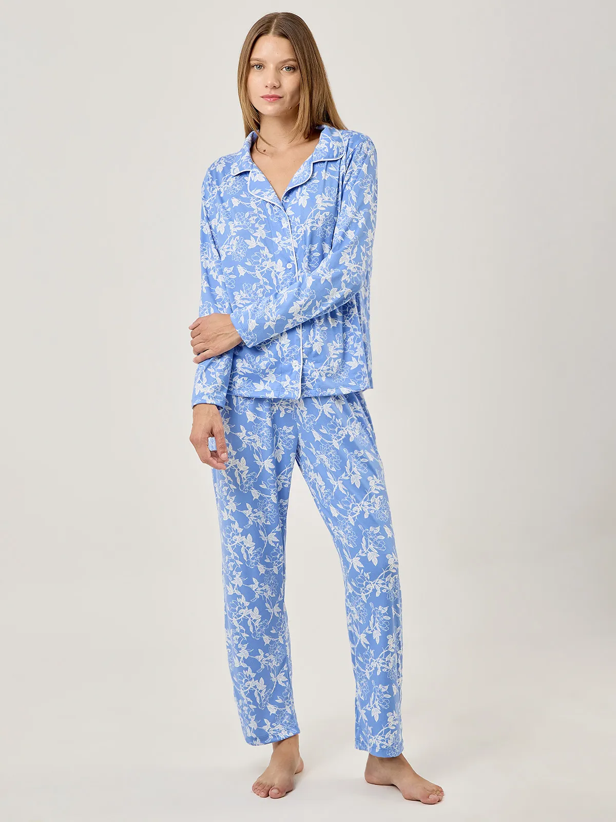 PIJAMA MANGA LARGA MUJER AZIZ CELESTE FLORAL - 1