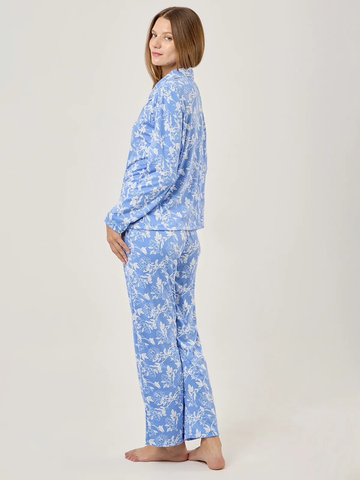 PIJAMA MANGA LARGA MUJER AZIZ CELESTE FLORAL - 2
