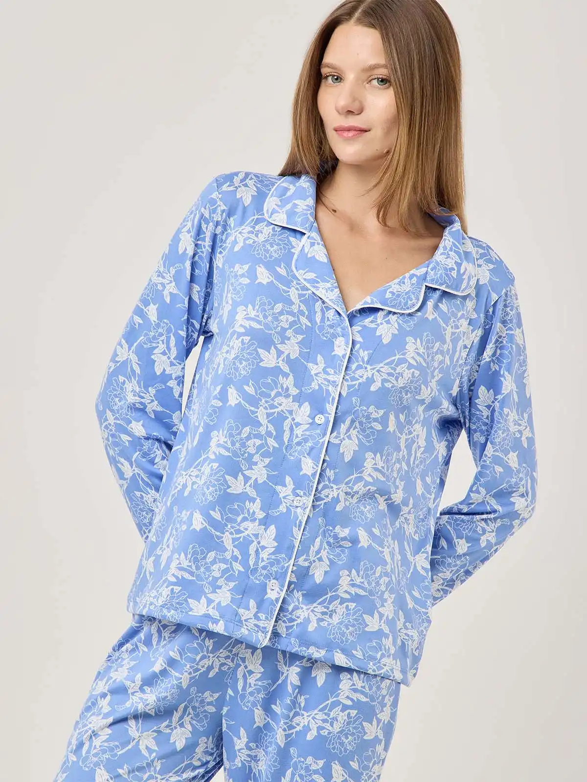 PIJAMA MANGA LARGA MUJER AZIZ CELESTE FLORAL - 4