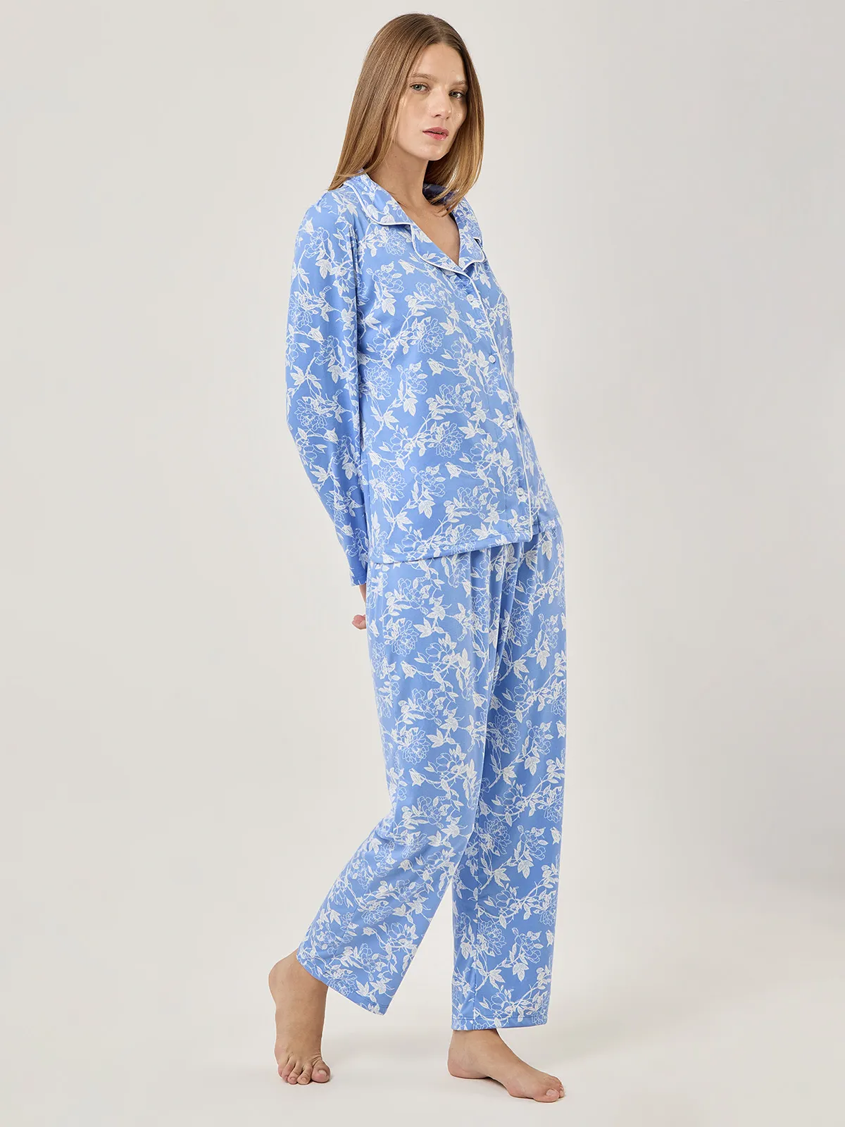 PIJAMA MANGA LARGA MUJER AZIZ CELESTE FLORAL - 5