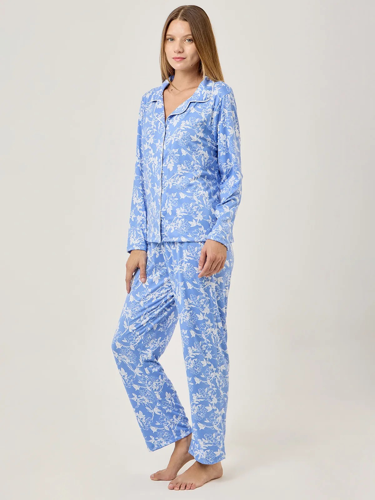 PIJAMA MANGA LARGA MUJER AZIZ CELESTE FLORAL - 3