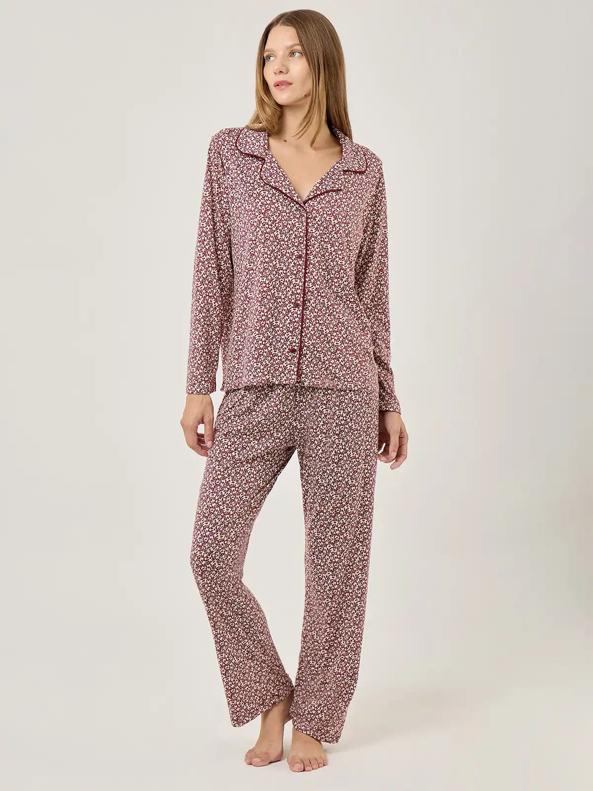 PIJAMA MANGA LARGA MUJER AZIZ FLORES BURDEO - 1