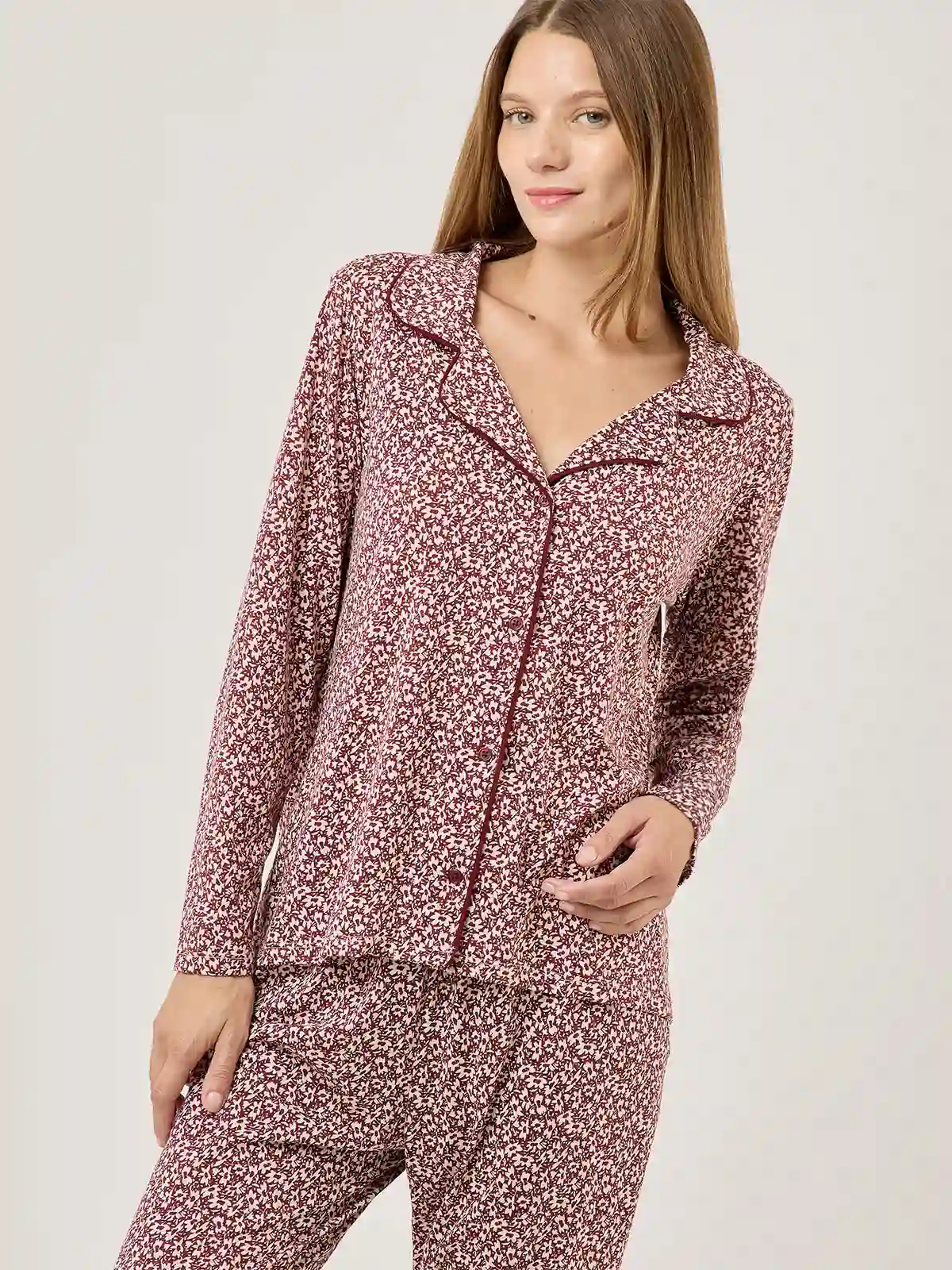 PIJAMA MANGA LARGA MUJER AZIZ FLORES BURDEO - 4