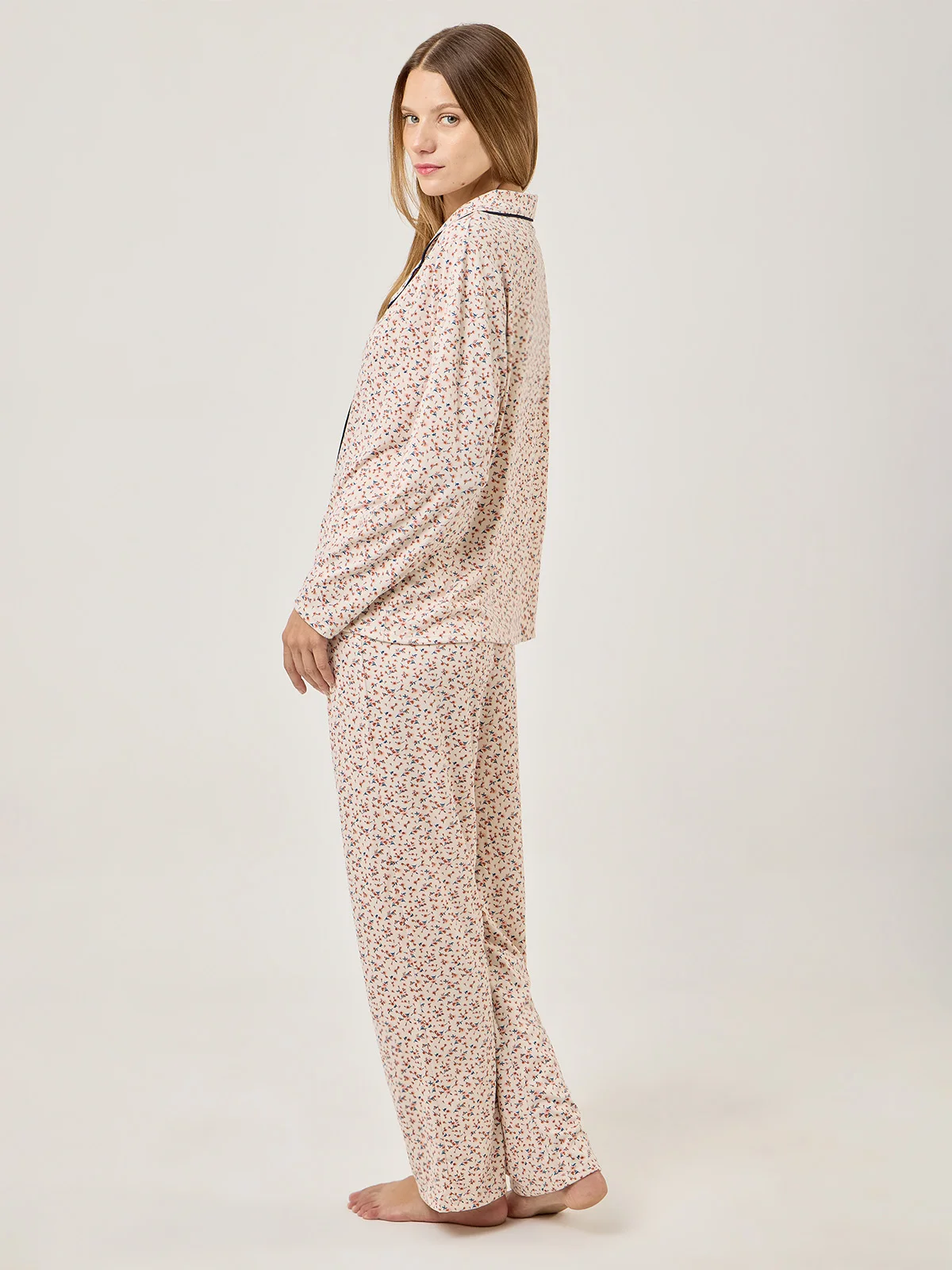 PIJAMA MANGA LARGA MUJER AZIZ FLORES ECRU - 2