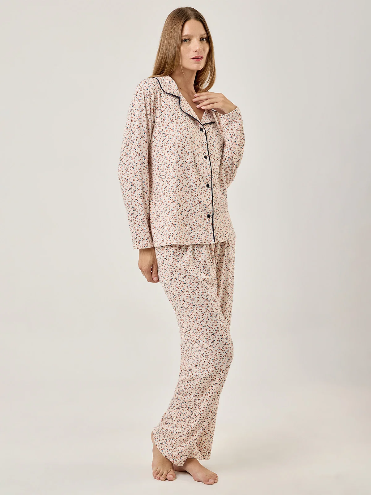 PIJAMA MANGA LARGA MUJER AZIZ FLORES ECRU - 3