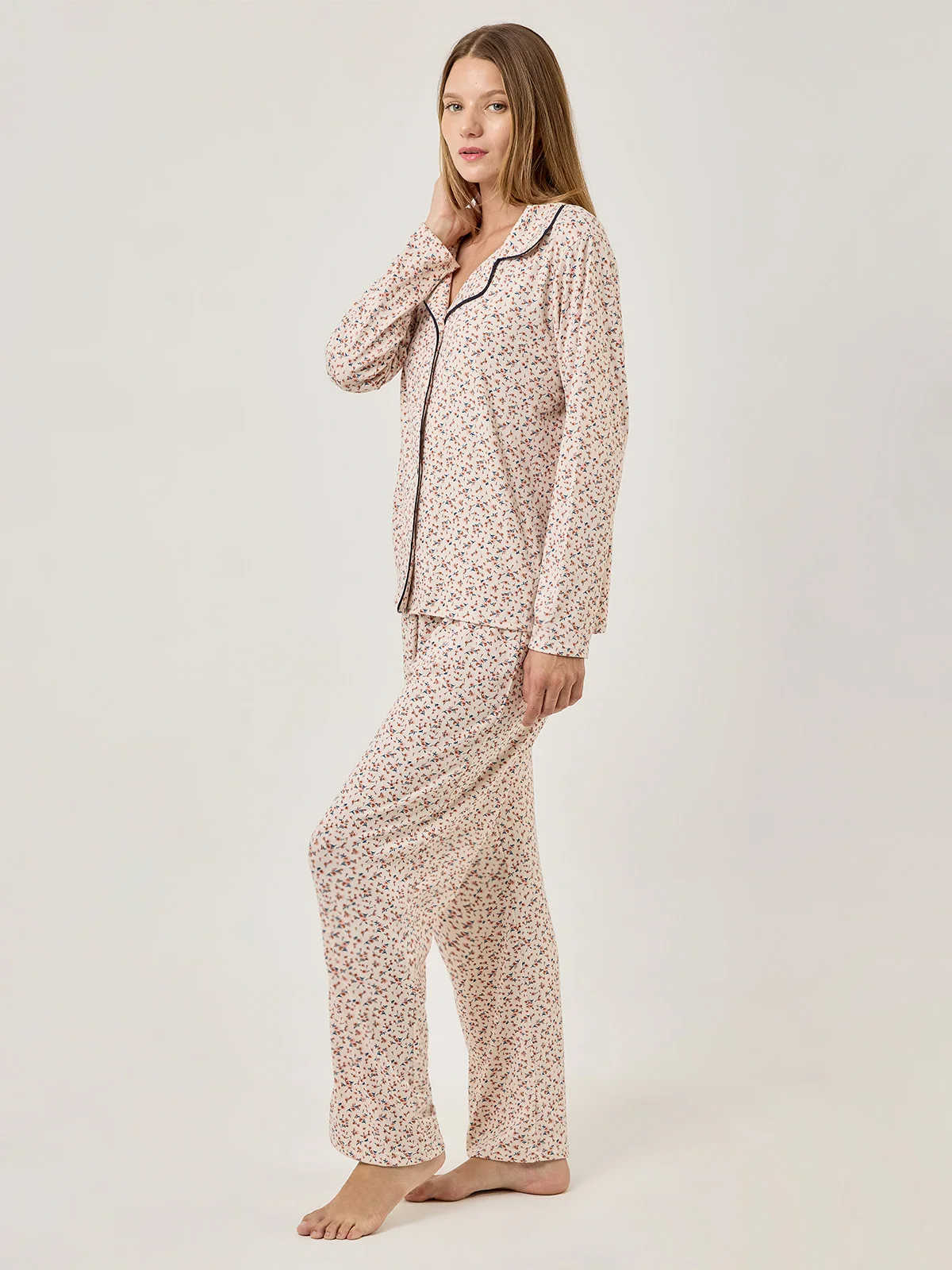 PIJAMA MANGA LARGA MUJER AZIZ FLORES ECRU - 5