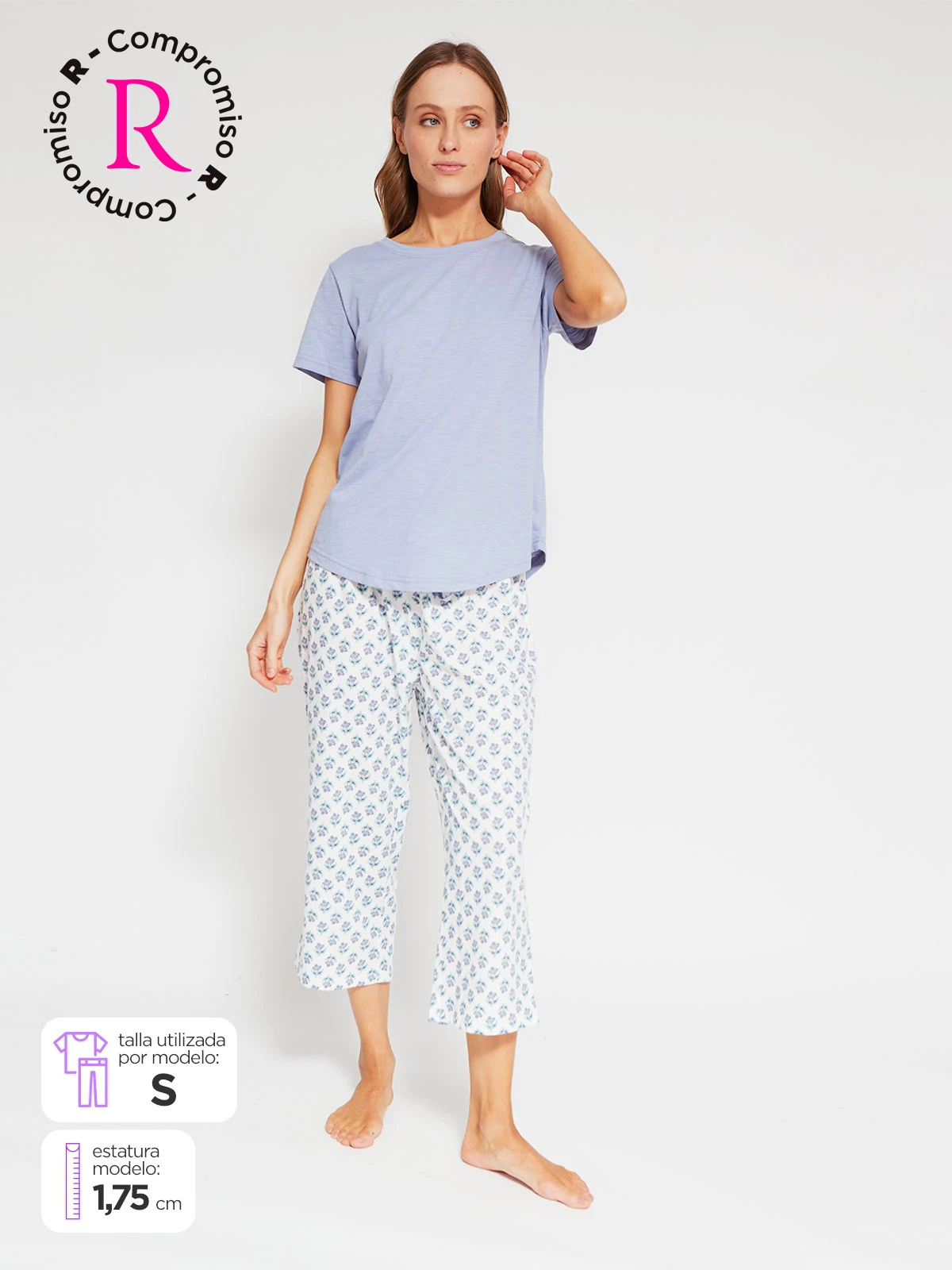 PIJAMA MANGA CORTA MUJER AZIZ PANTALÓN CAPRI - 1