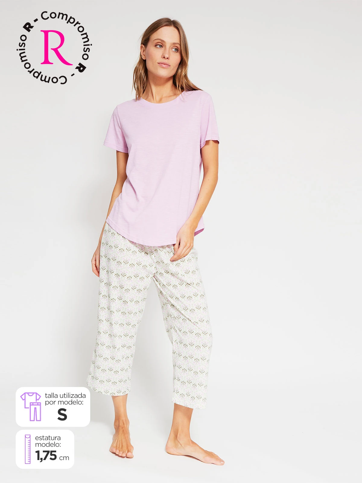 PIJAMA MANGA CORTA MUJER AZIZ PANTALÓN CAPRI - 1