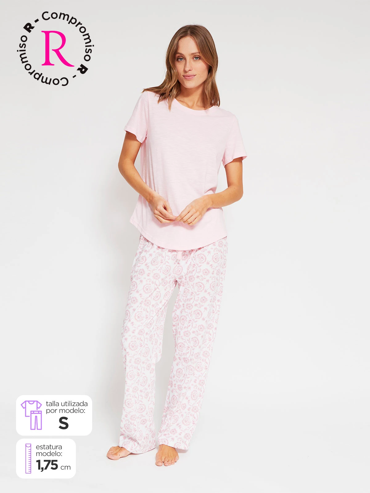 PIJAMA MANGA CORTA MUJER AZIZ PANTALÓN LARGO - 1