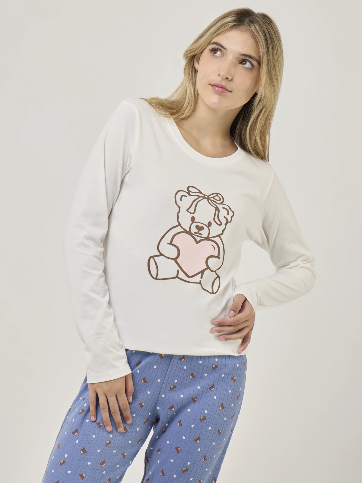 TOP PIJAMA MANGA LARGA INDEX MARRÓN OSITO - 1
