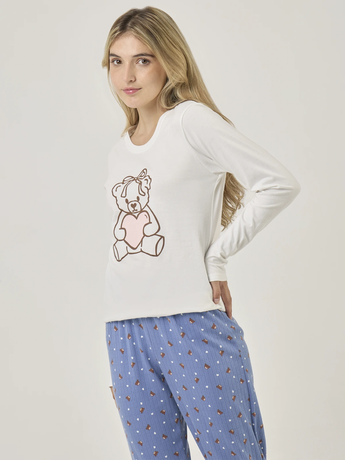 TOP PIJAMA MANGA LARGA INDEX MARRÓN OSITO - 3