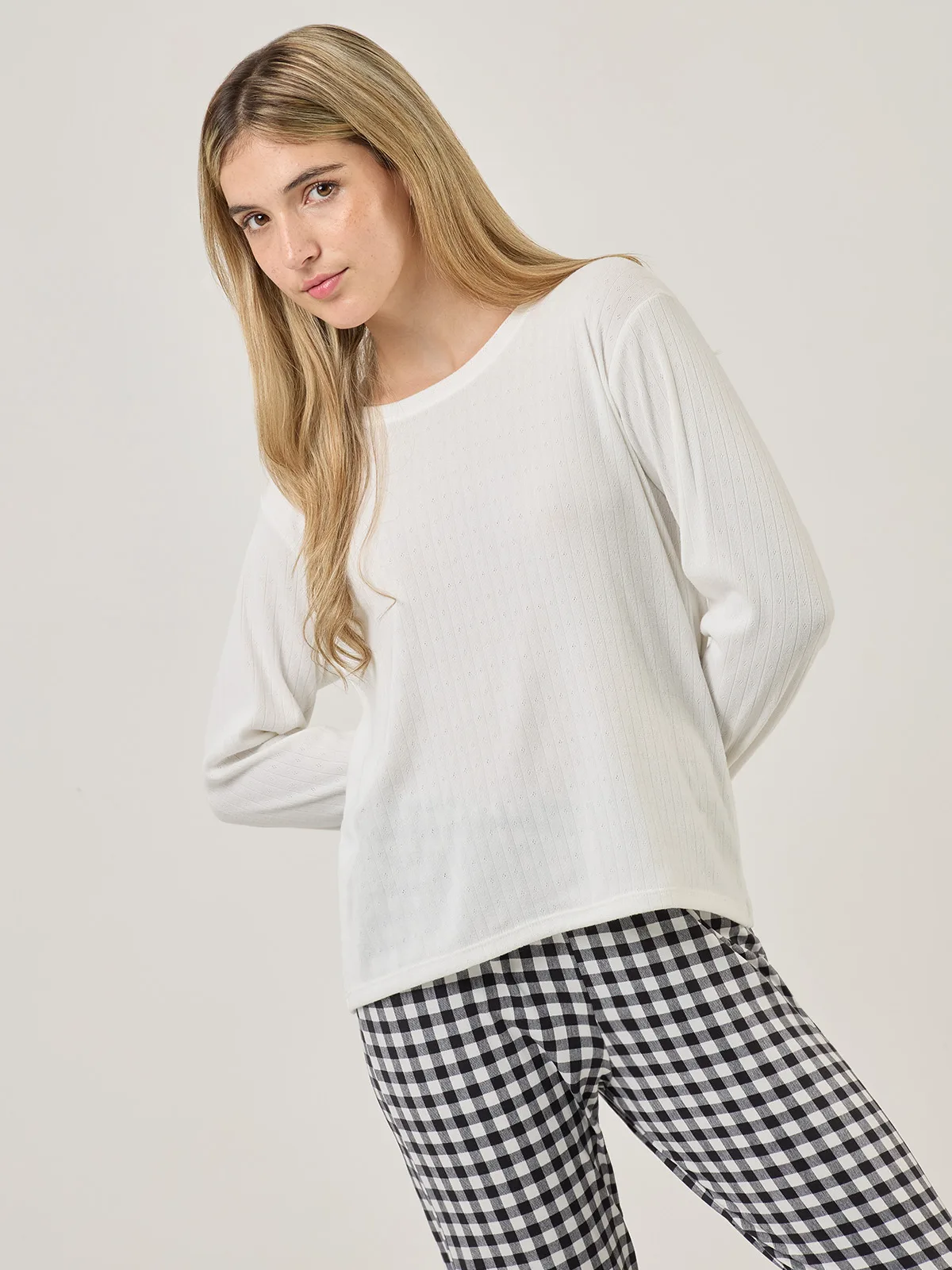 TOP PIJAMA MANGA LARGA INDEX ECRU PONTIELLE - 1