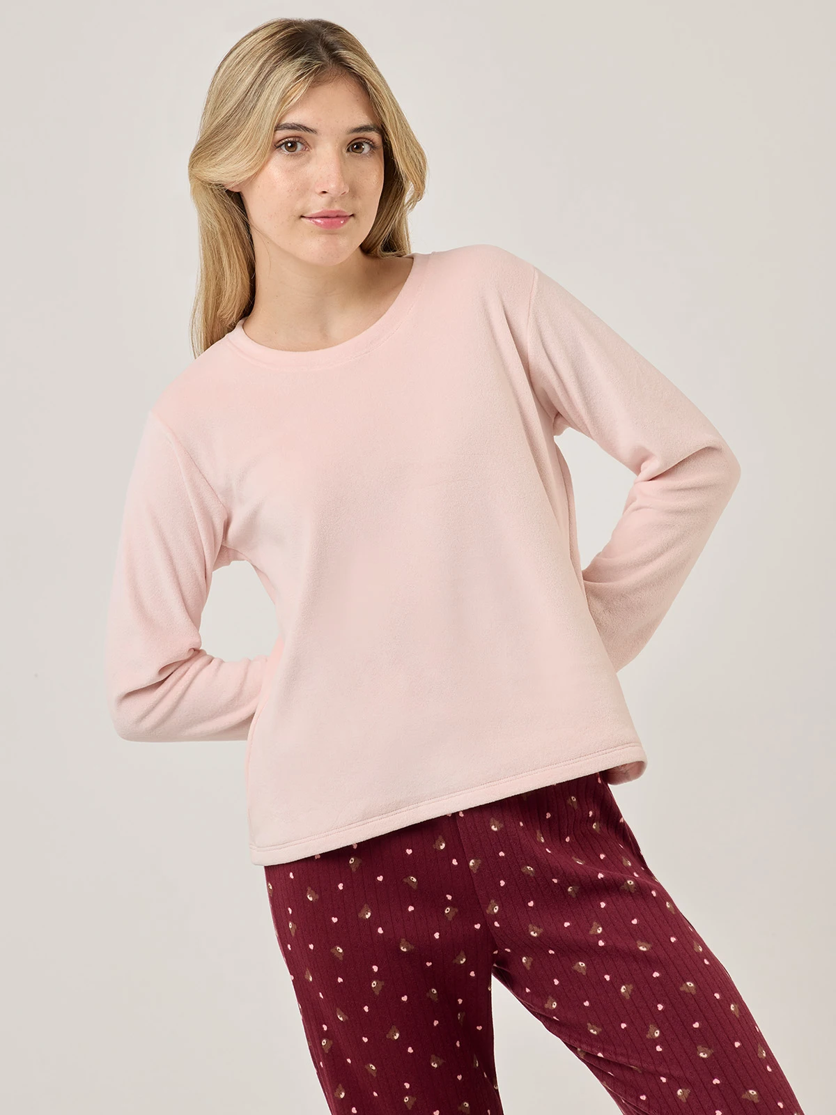 TOP PIJAMA MANGA LARGA INDEX ROSADO VELVET - 1