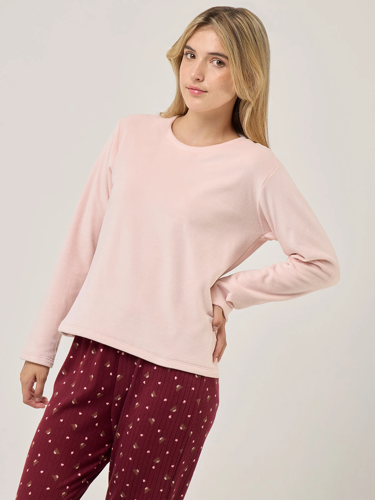 TOP PIJAMA MANGA LARGA INDEX ROSADO VELVET - 3
