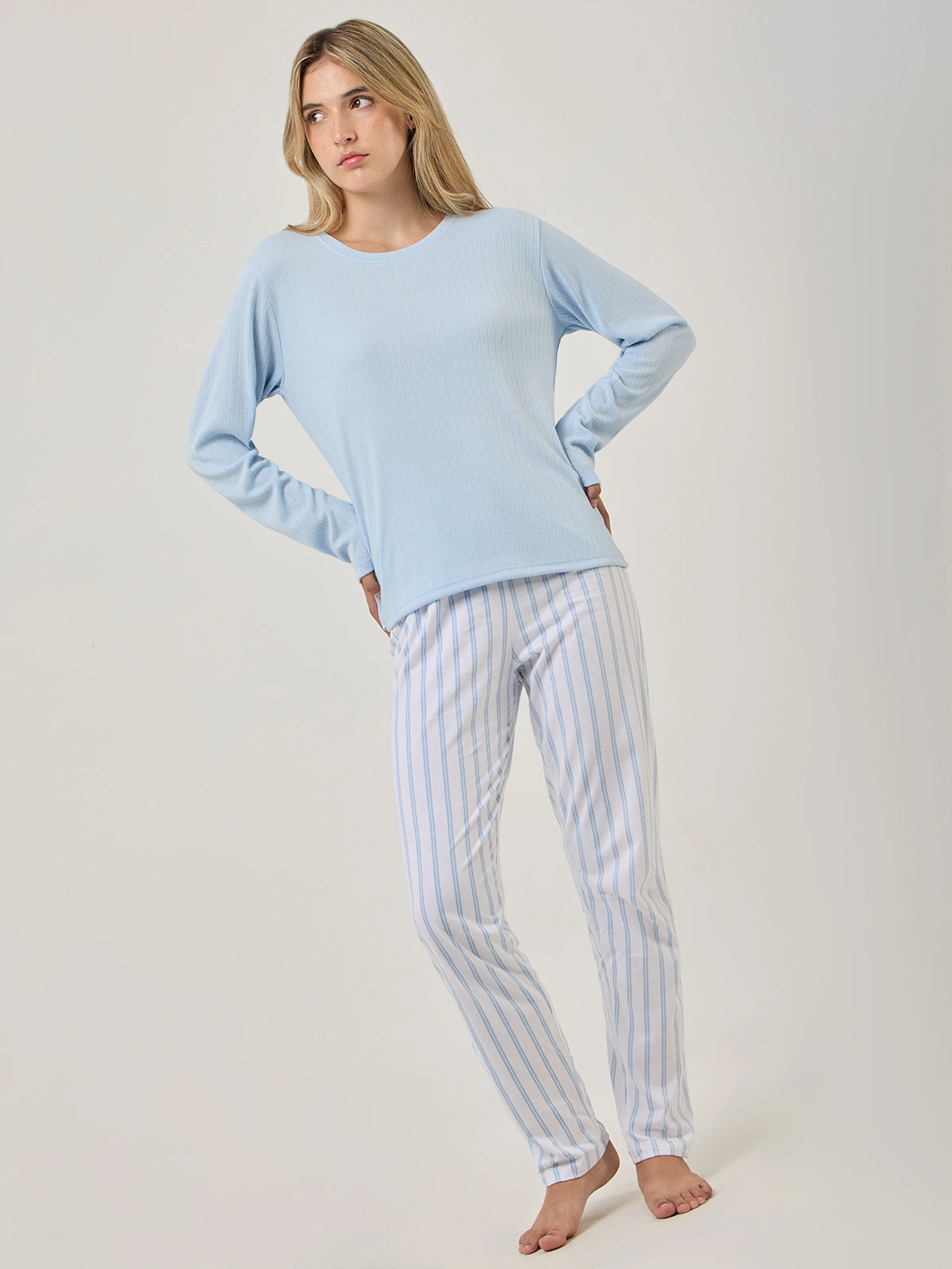 PANTALÓN PIJAMA RECTO INDEX CELESTE RAYAS - 5