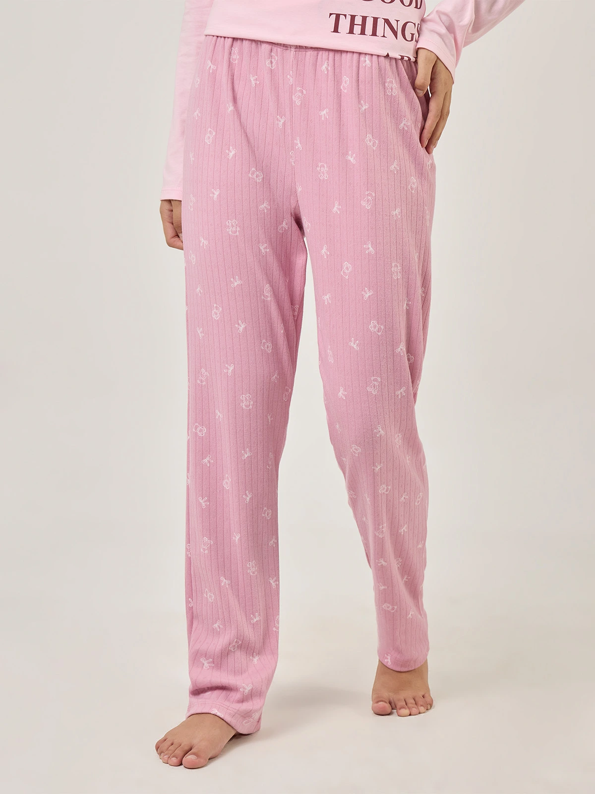PANTALÓN PIJAMA RECTO INDEX MALVA OSITO - 1