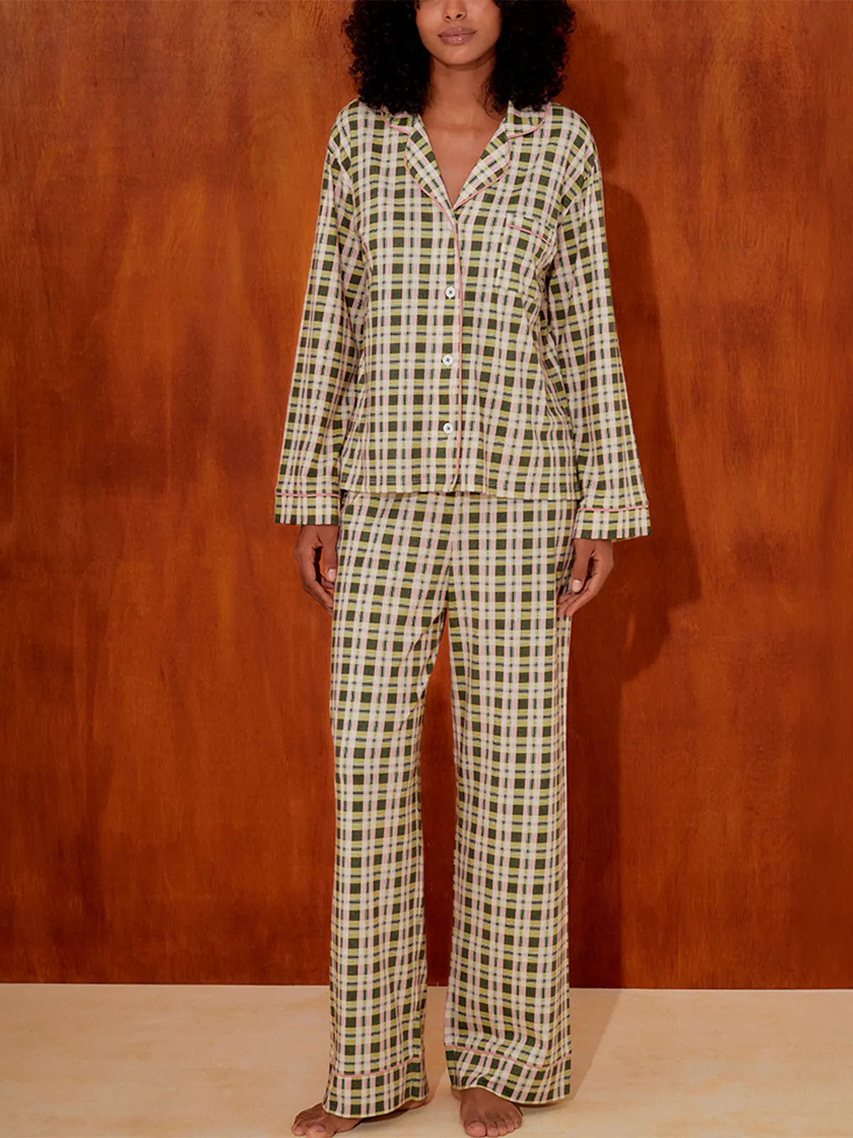 PIJAMA MANGA LARGA ALGODÓN MUJER IN BLOOM TARTAN - 1