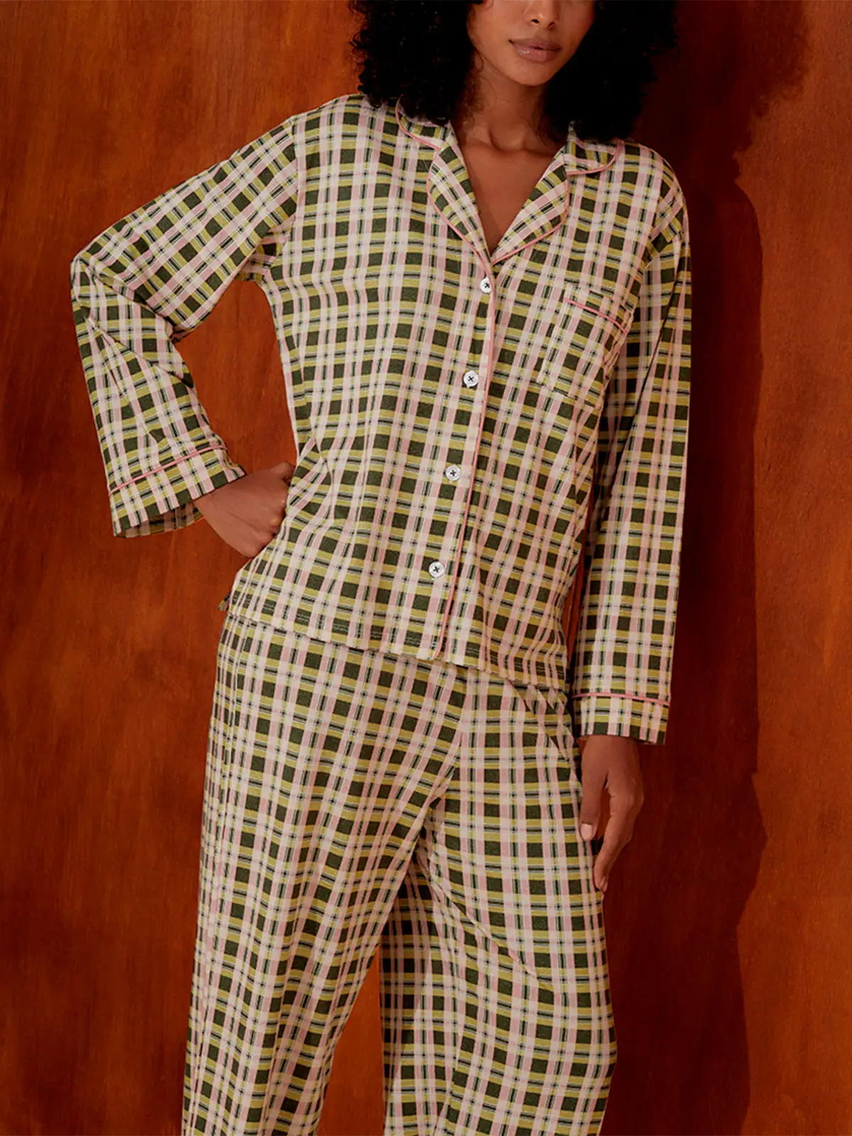 PIJAMA MANGA LARGA ALGODÓN MUJER IN BLOOM TARTAN - 2