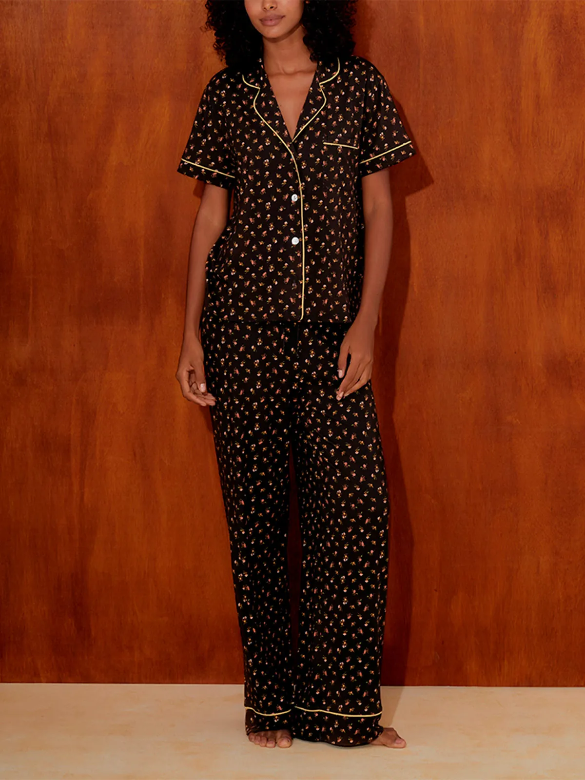 PIJAMA MANGA LARGA ALGODÓN MUJER IN BLOOM BROWN DAISY - 1