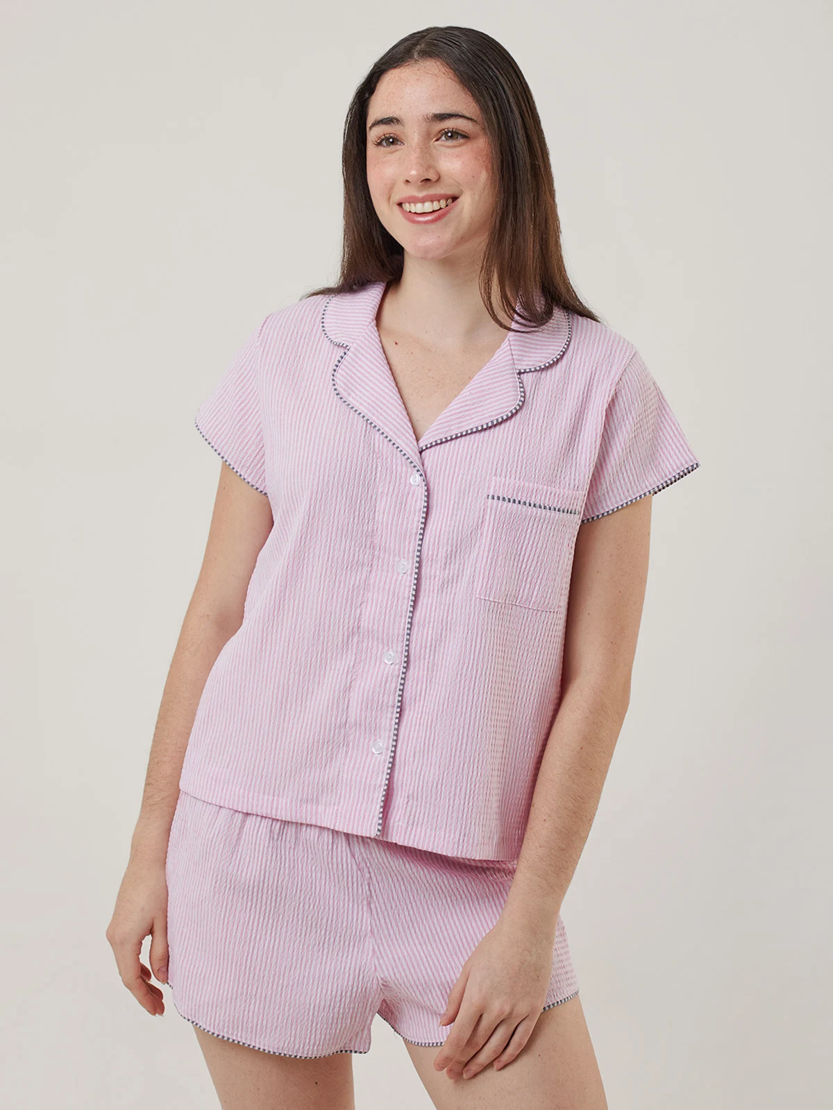 PIJAMA CAMISERO MANGA CORTA MUJER INDEX ROSADO DREAM - 1