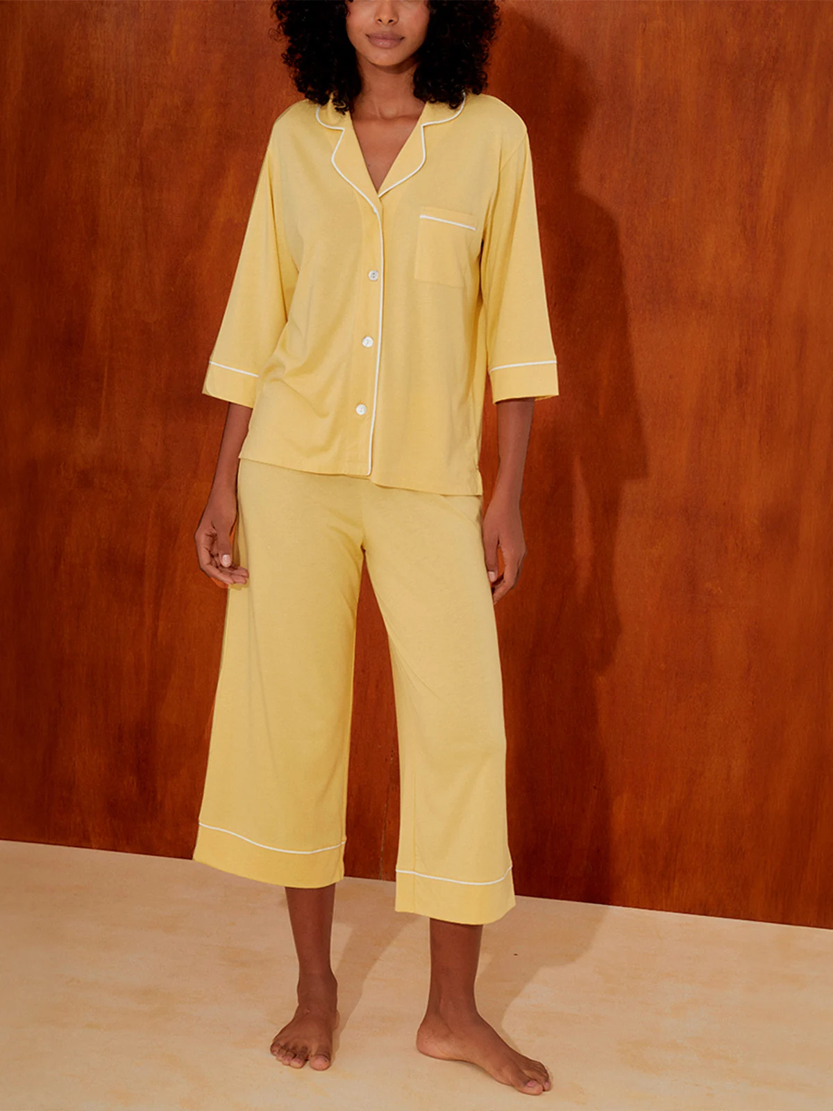 PIJAMA MANGA 3/4 MUJER IN BLOOM AMARILLO BOYFRIEND - 2
