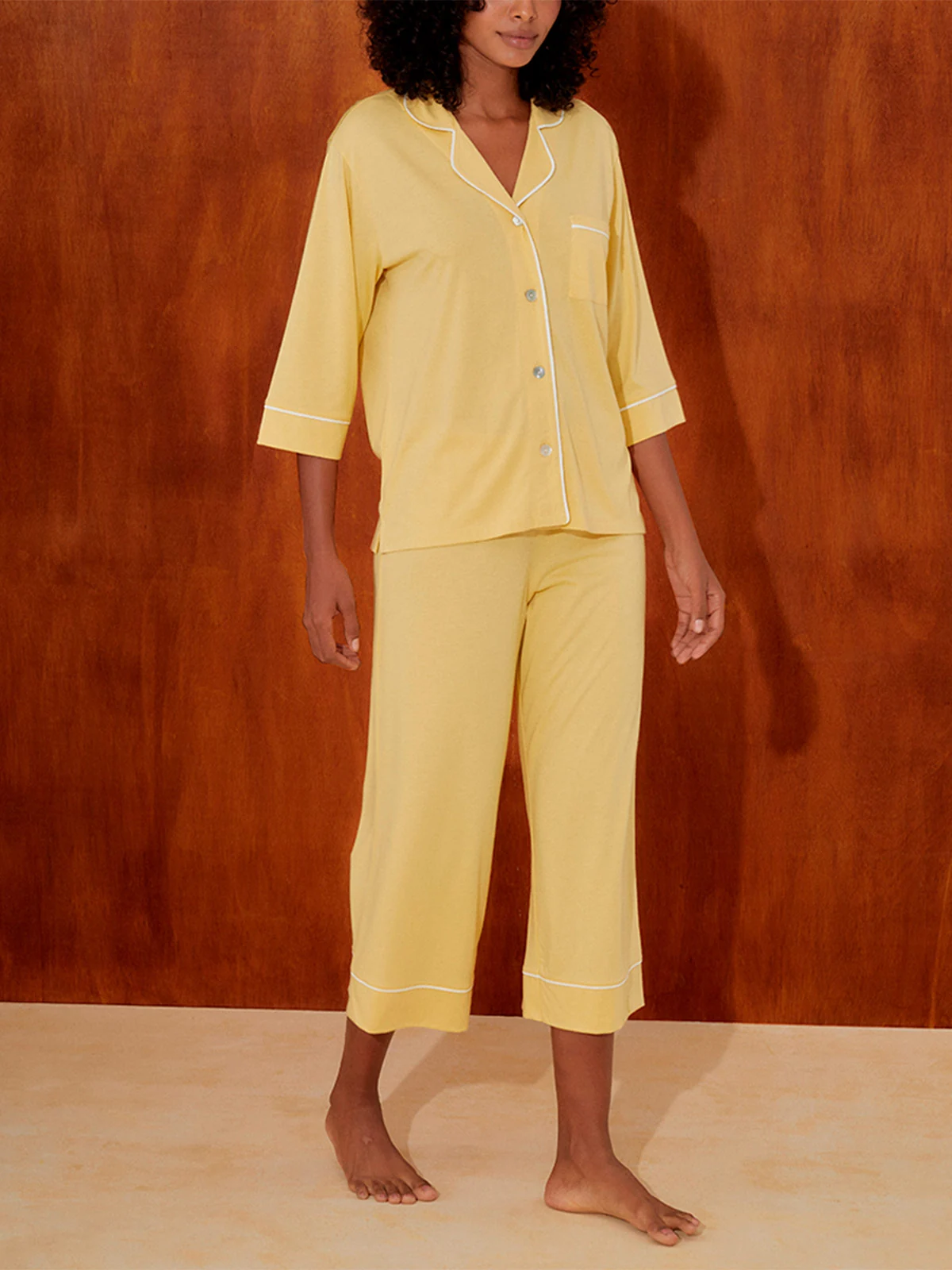 PIJAMA MANGA 3/4 MUJER IN BLOOM AMARILLO BOYFRIEND - 3